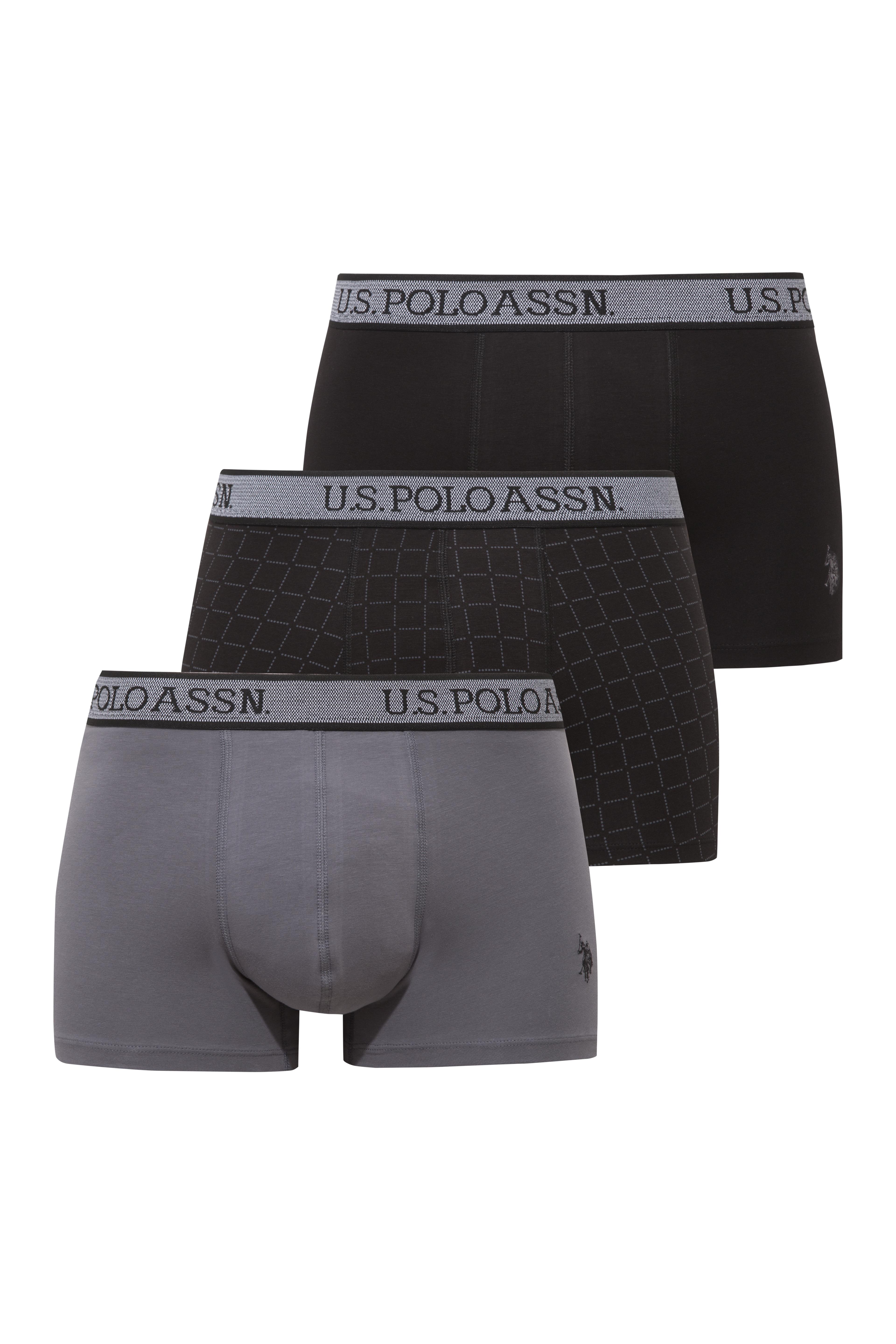 U.S. Polo Assn. Erkek Siyah - Antrasit - Baskılı 3 lü Boxer  - US.01.80650.INT 556