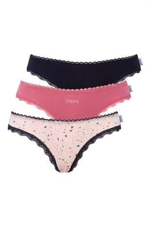 U.S. POLO ASSN. - Kadın Lacivert - Gülkurusu -Baskılı 3 lü Slip  - US.01.66427 553