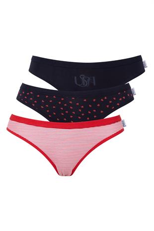 U.S. POLO ASSN. - Kadın Lacivert - Kırmızı -Lacivert 3 lü Slip  - US.01.66425 443