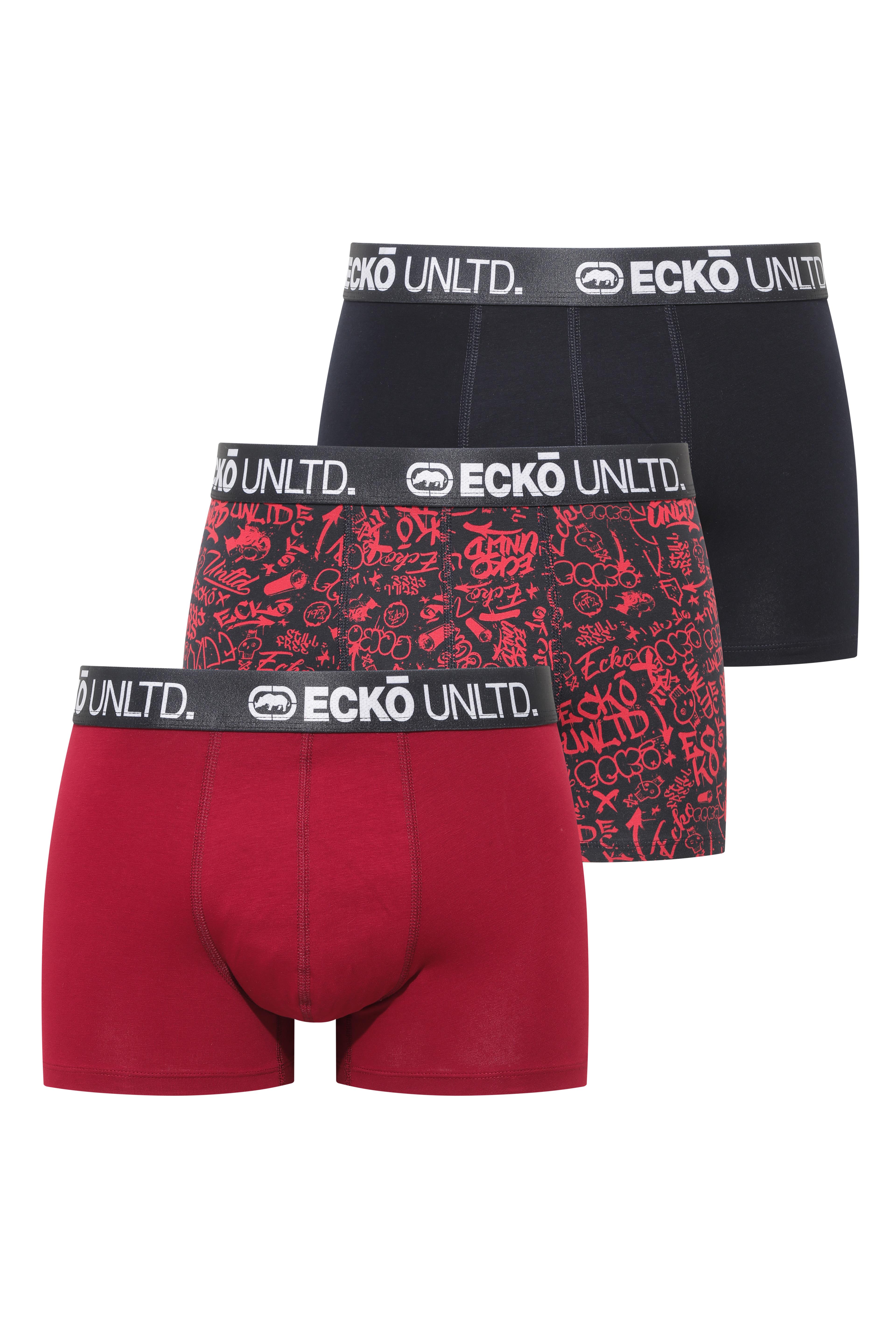 Ecko Bordo - Lacivert - Baskılı 3'lü Boxer - ECKO.01.40005 534