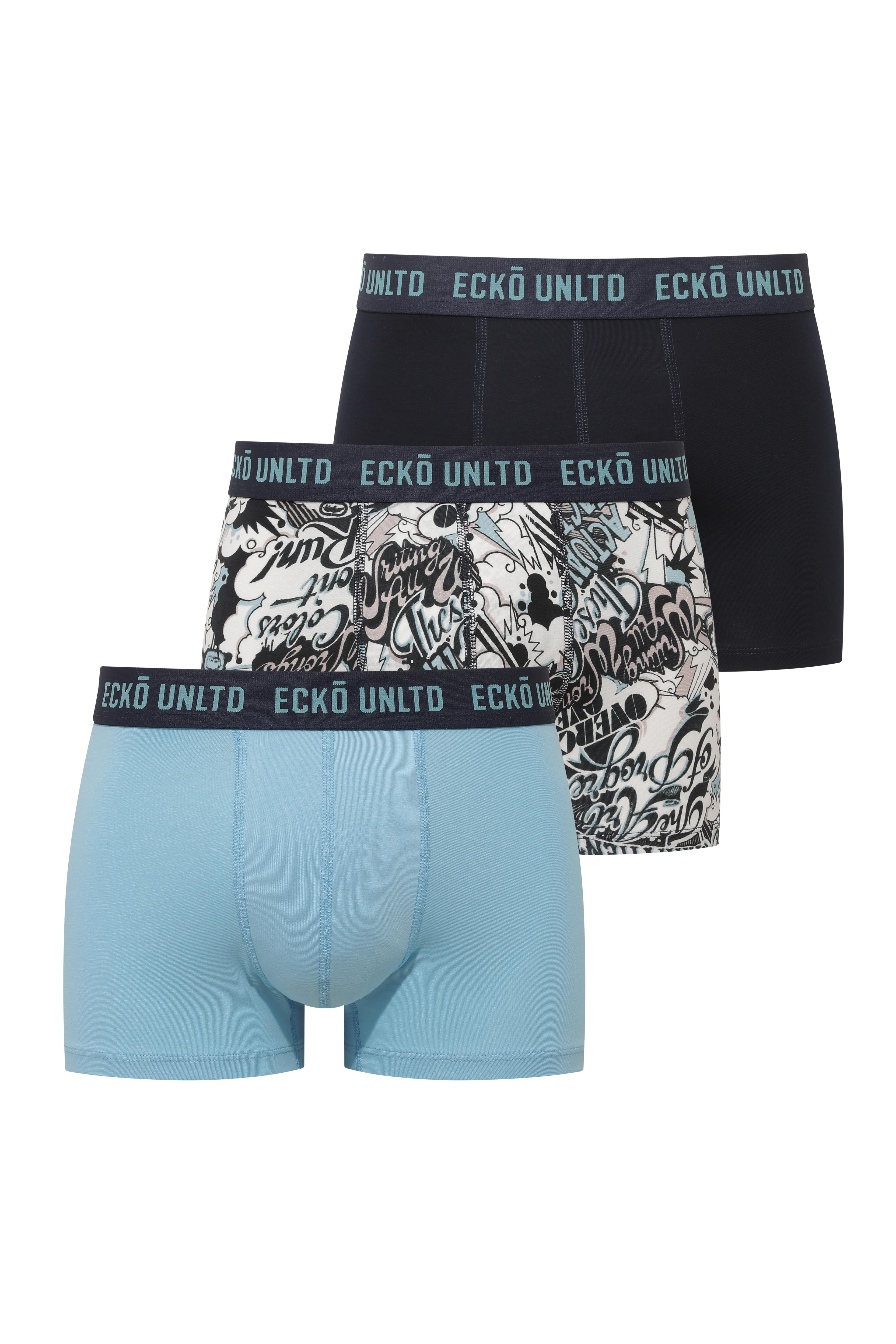 Ecko Mavi - Lacivert - Baskılı 3'lü Boxer - ECKO.01.40006 594