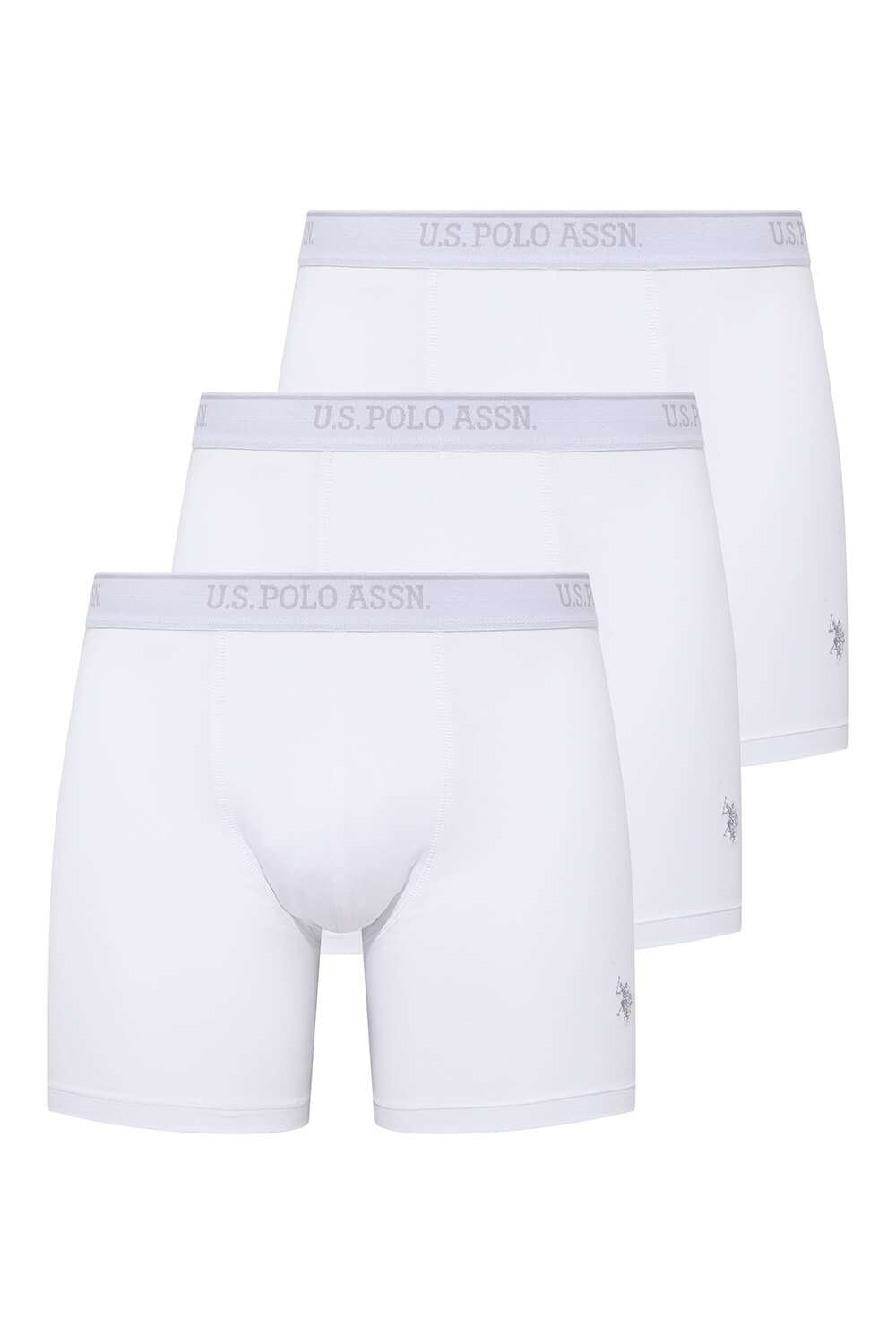U.S. Polo Assn. Erkek Beyaz 3 Lü Uzun Paçalı Boxer