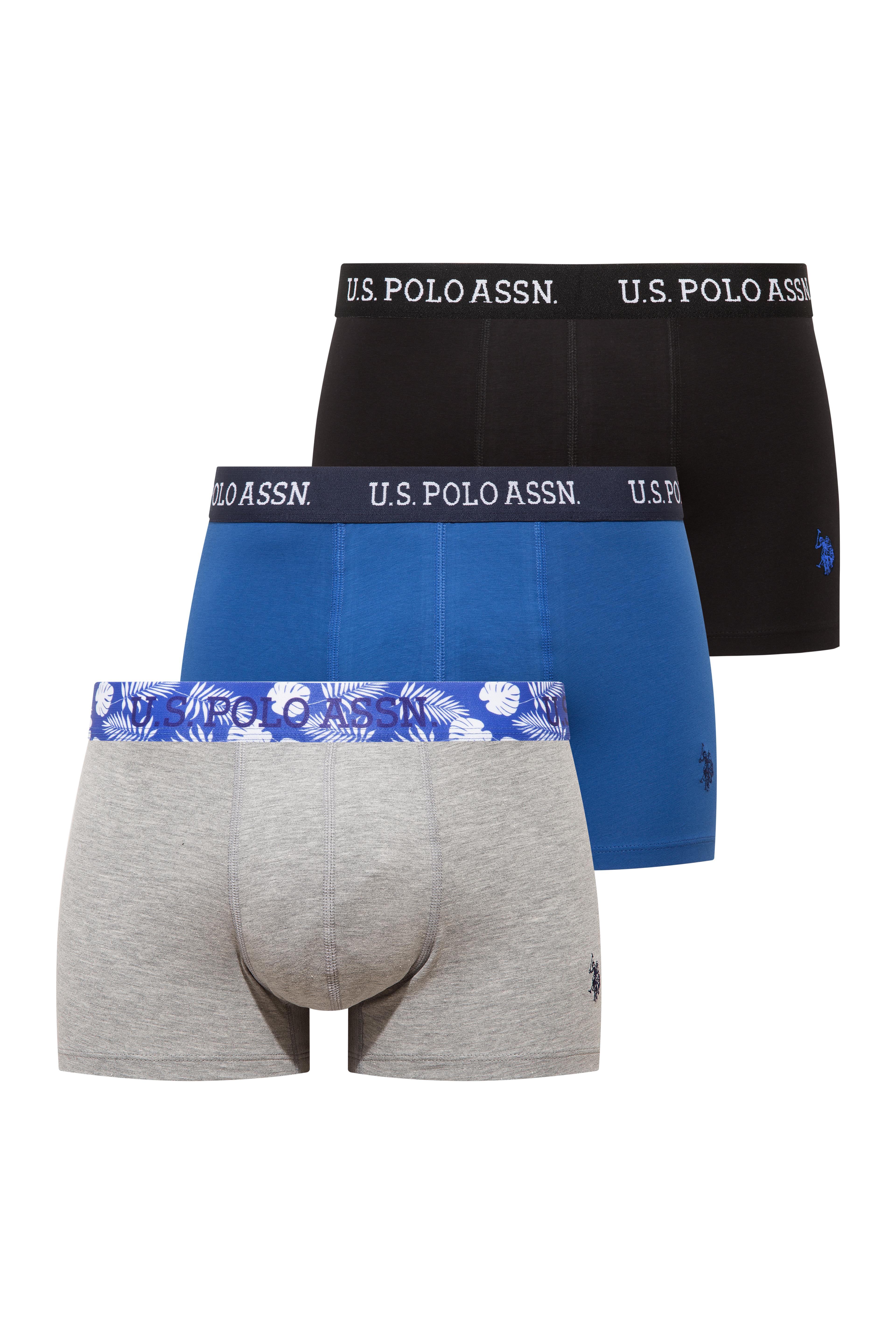 U.S. Polo Assn. 80651 Gri Melanj - Saks - Siyah  3 lü Boxer  - US.01.80651.INT 604
