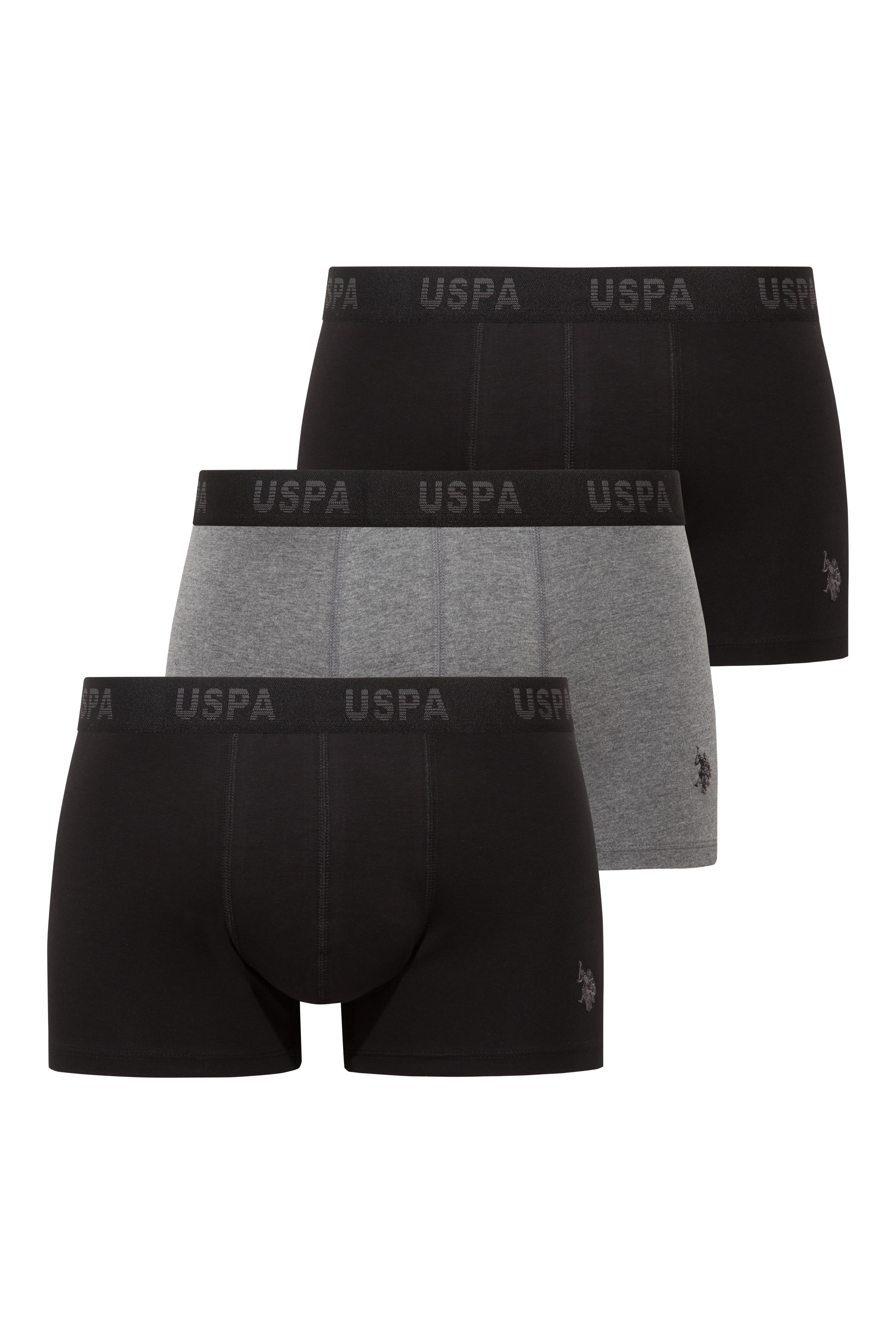 U.S. Polo Assn. 80651 Siyah - Siyah - Antrasit Melanj 3 lü Boxer  - US.01.80651.INT 532