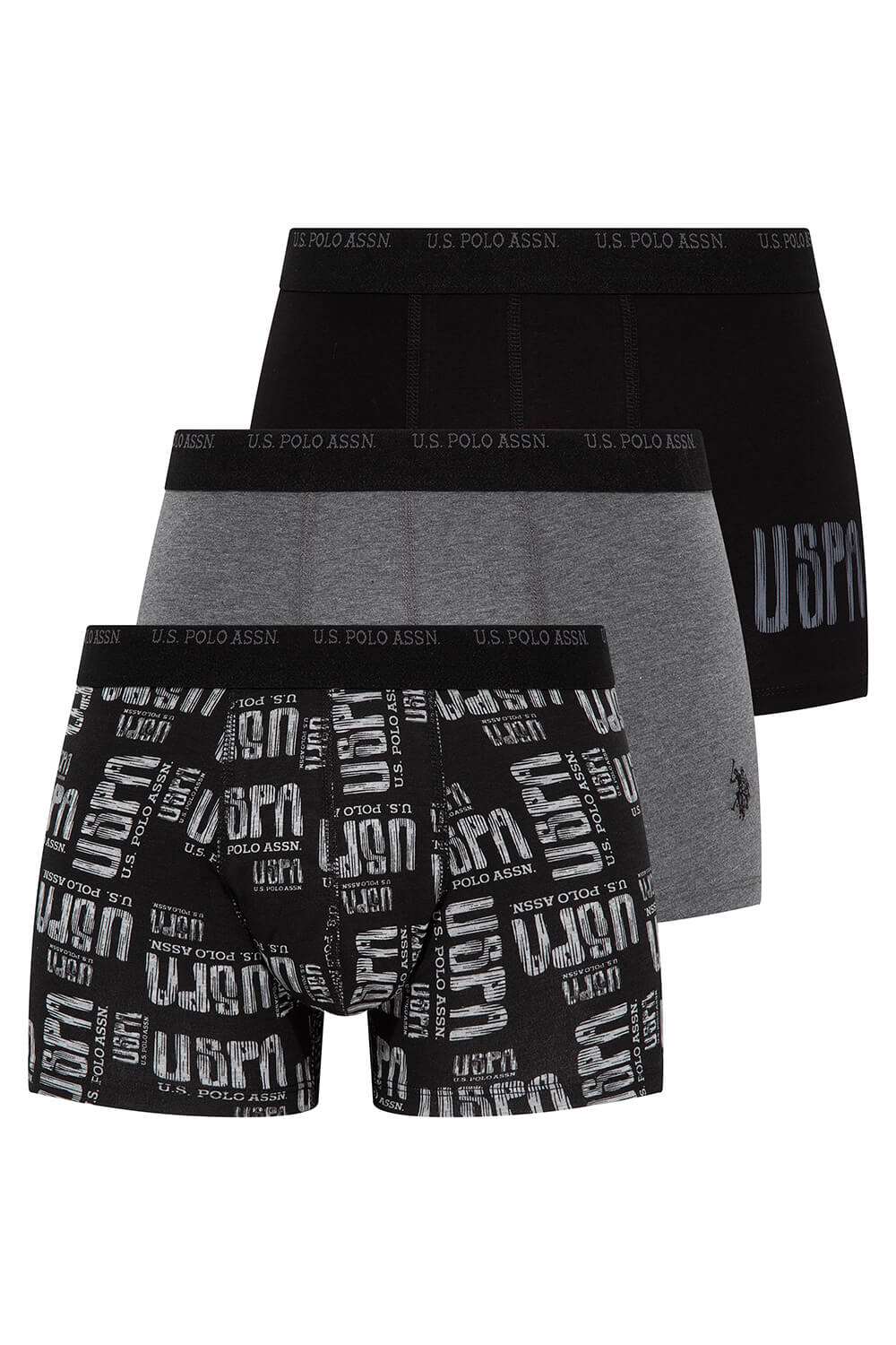 U.S. Polo Assn. Erkek Antrasit Melanj - Siyah - Gri Melanj  3 Lü Boxer