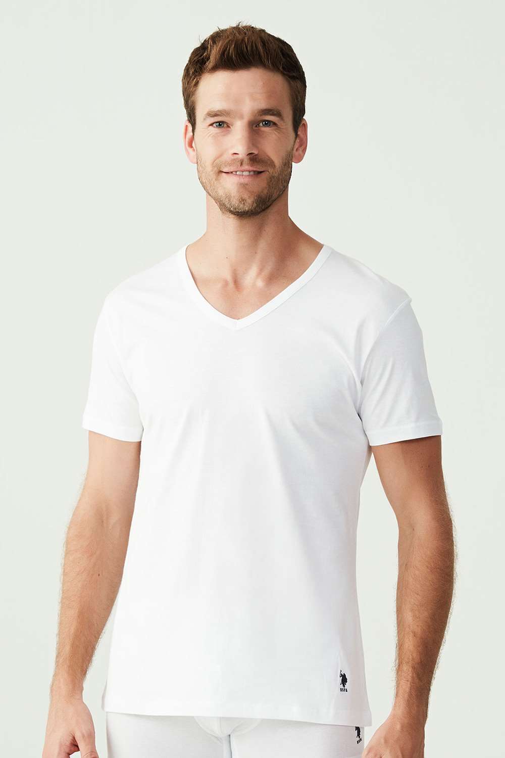 U.S. Polo Assn. Erkek Beyaz 2 Li V Yaka Likralı T-shirt |  Modcollection.com.tr
