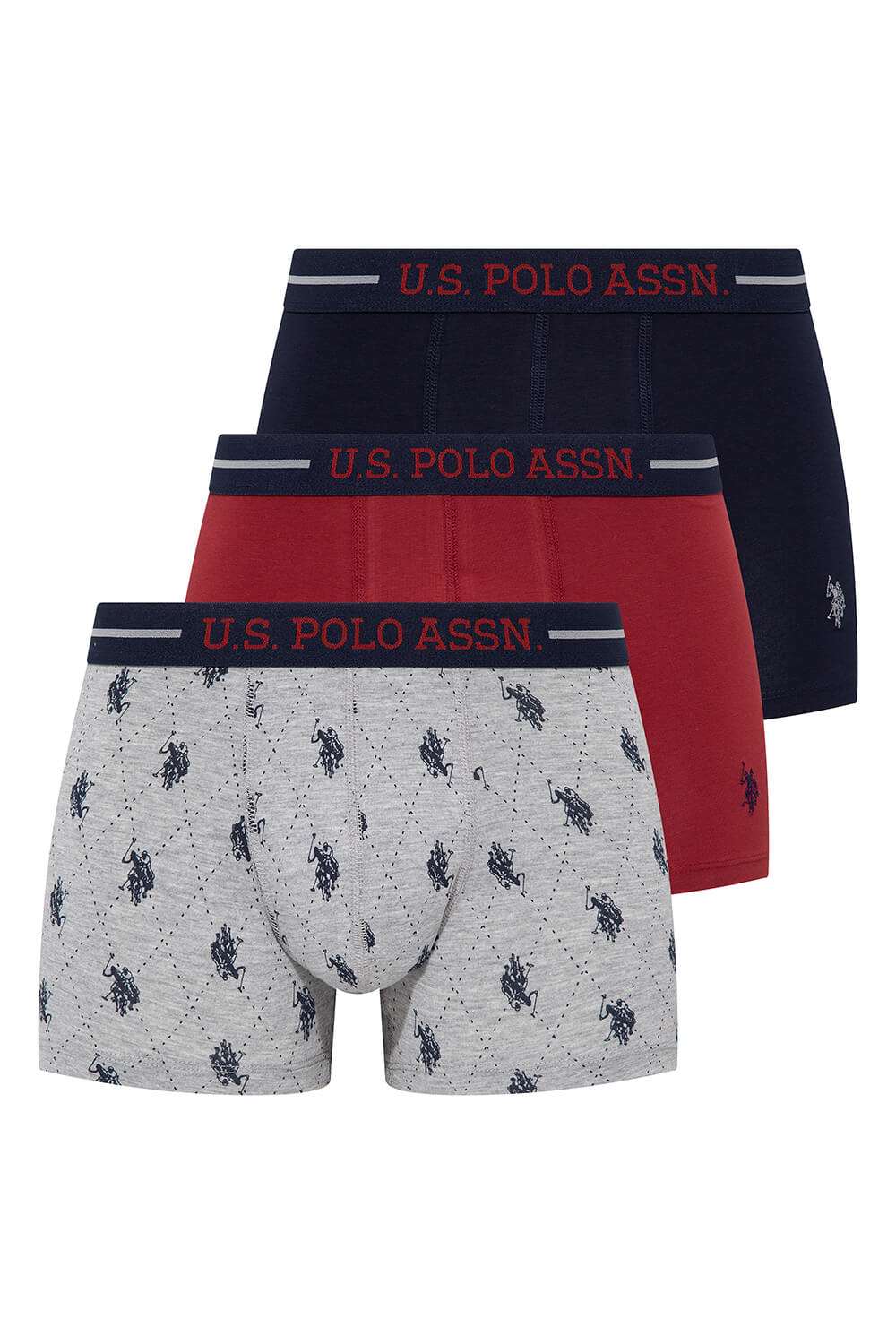U.S. Polo Assn. Erkek Bordo - Lacivert - Gri Melanj  3 Lü Boxer