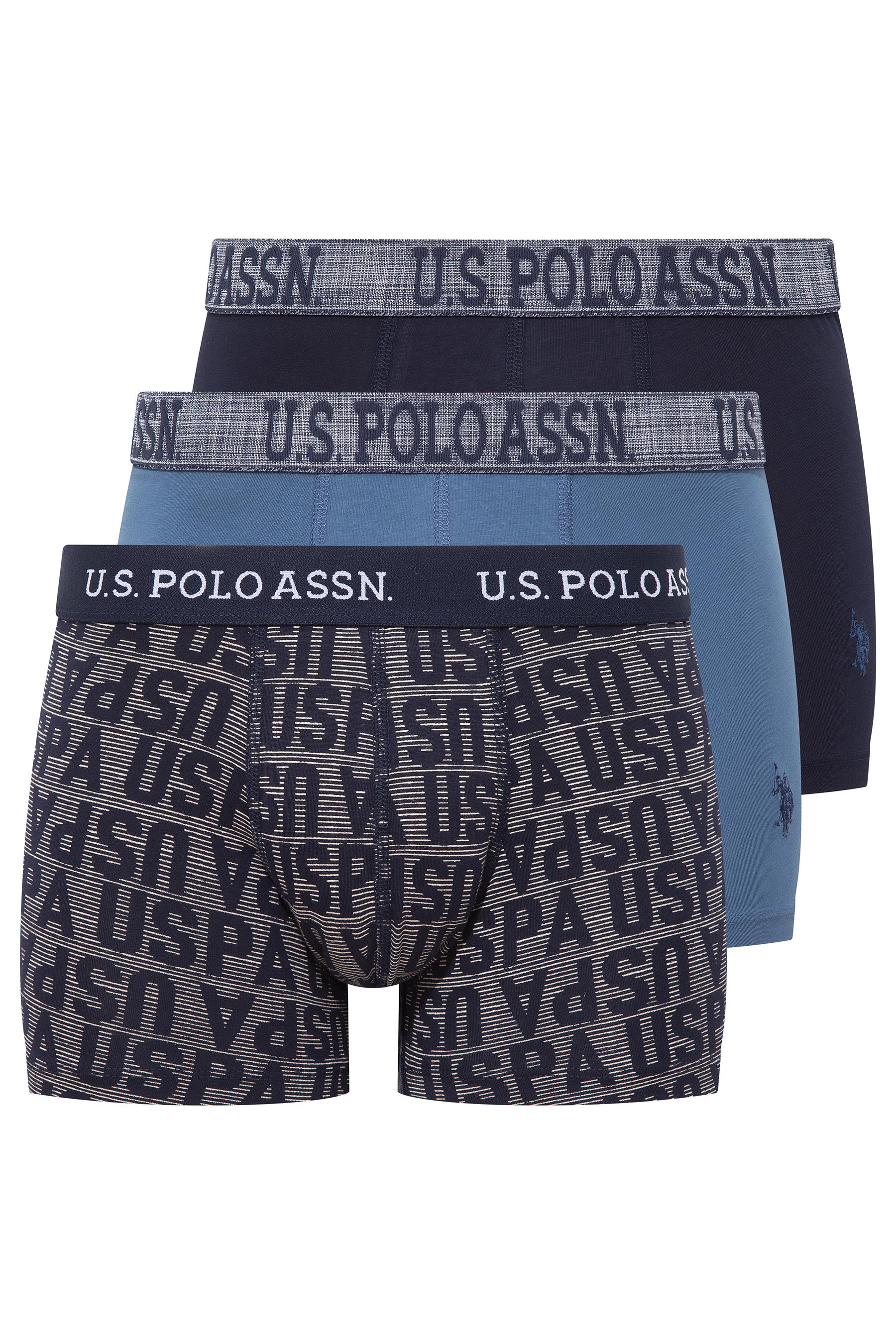 U.S. POLO ASSN. Erkek İndigo-Lacivert-Baskılı 3 lü Boxer  - US.01.80503 557