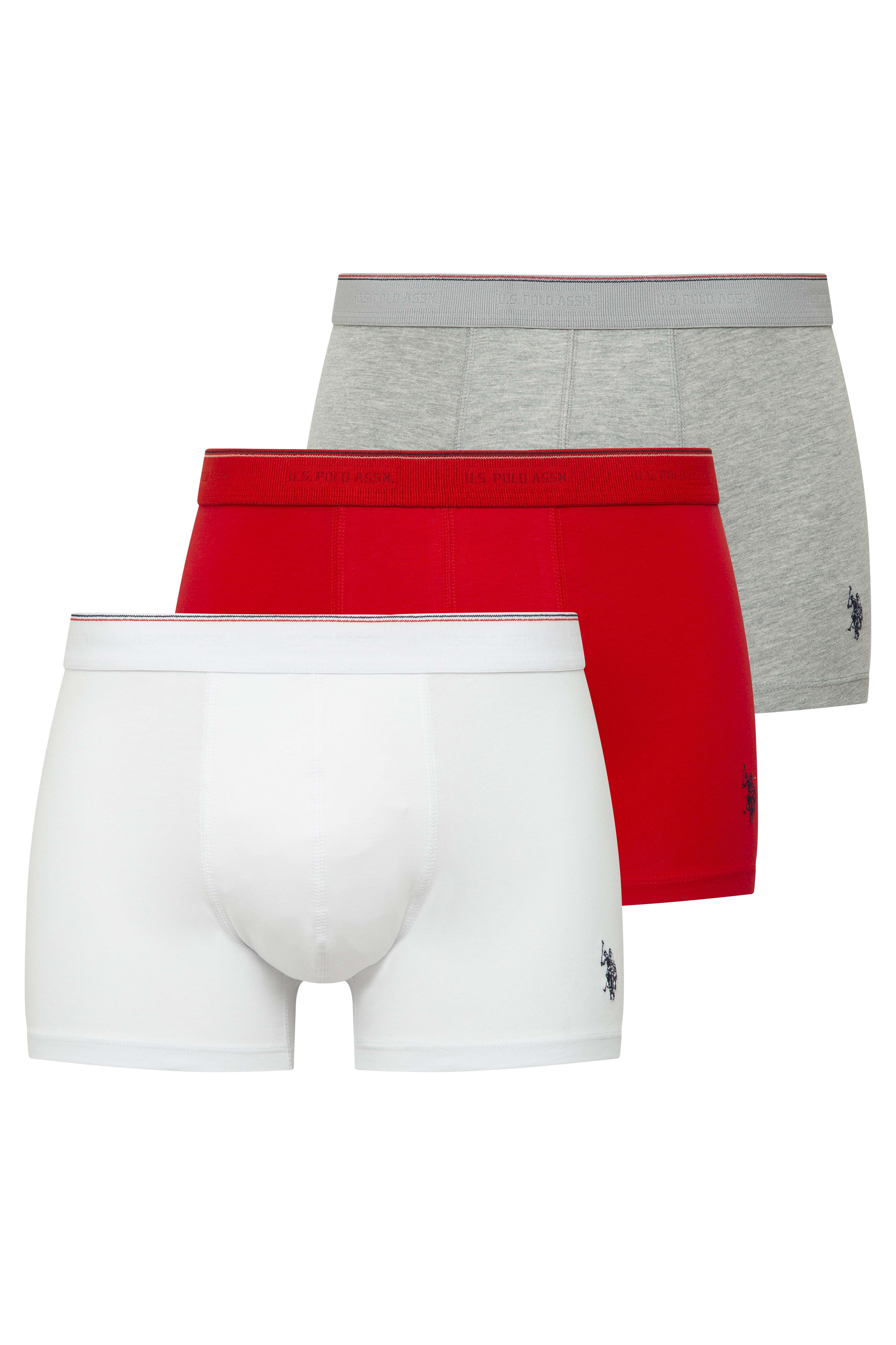 U.S. Polo Assn. Erkek Kırmızı - Gri Melanj - Beyaz 3 lü Boxer  - US.01.80655.INT 614