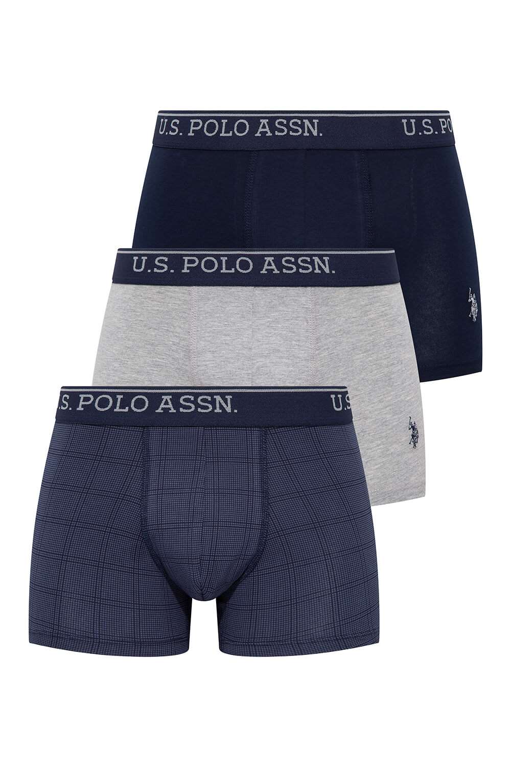 U.S. Polo Assn. Erkek Lacivert - Gri Melanj - İndigo  3 Lü Boxer