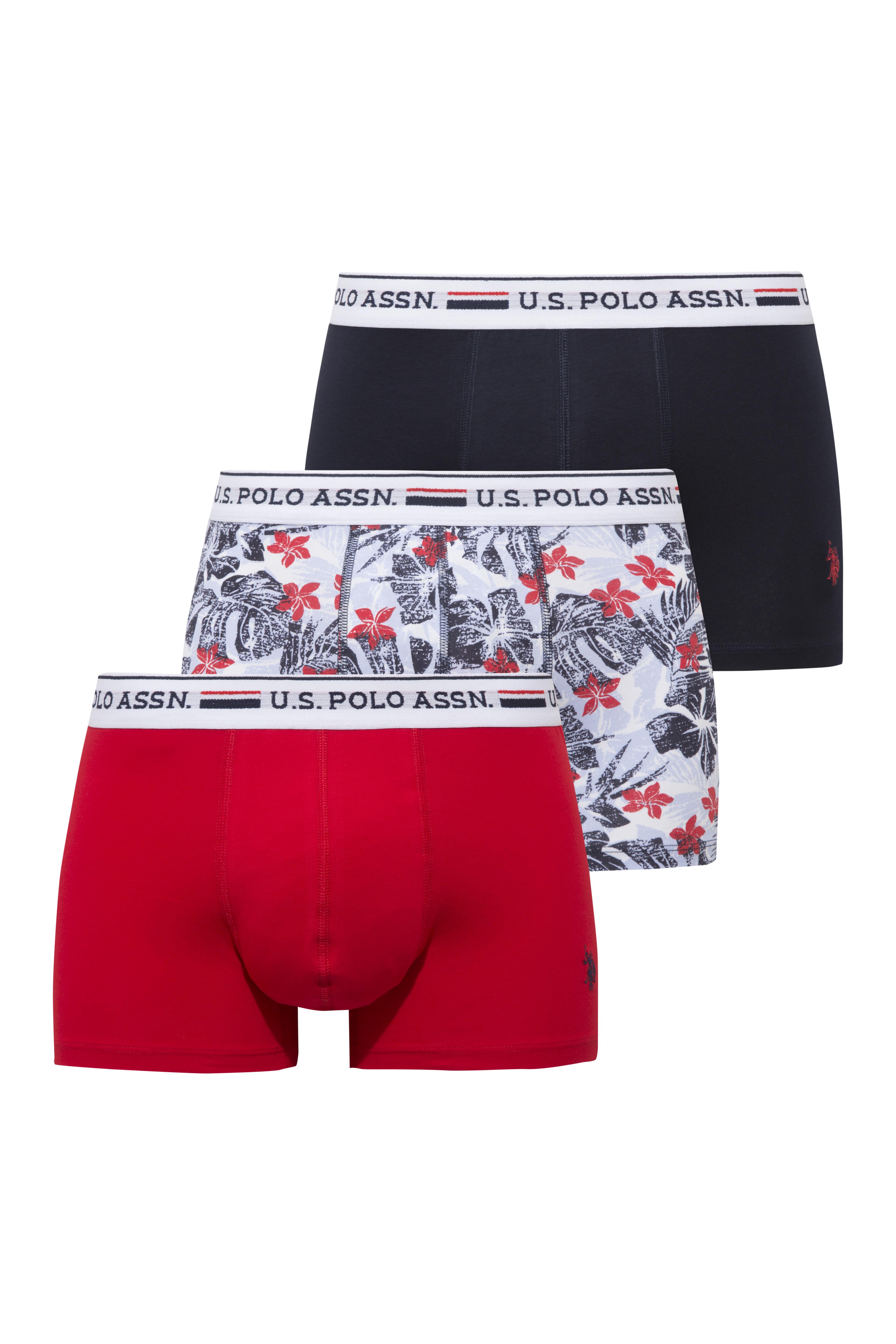 U.S. Polo Assn. Erkek Lacivert - Kırmızı - Baskılı 3 lü Boxer  - US.01.80650.INT 552