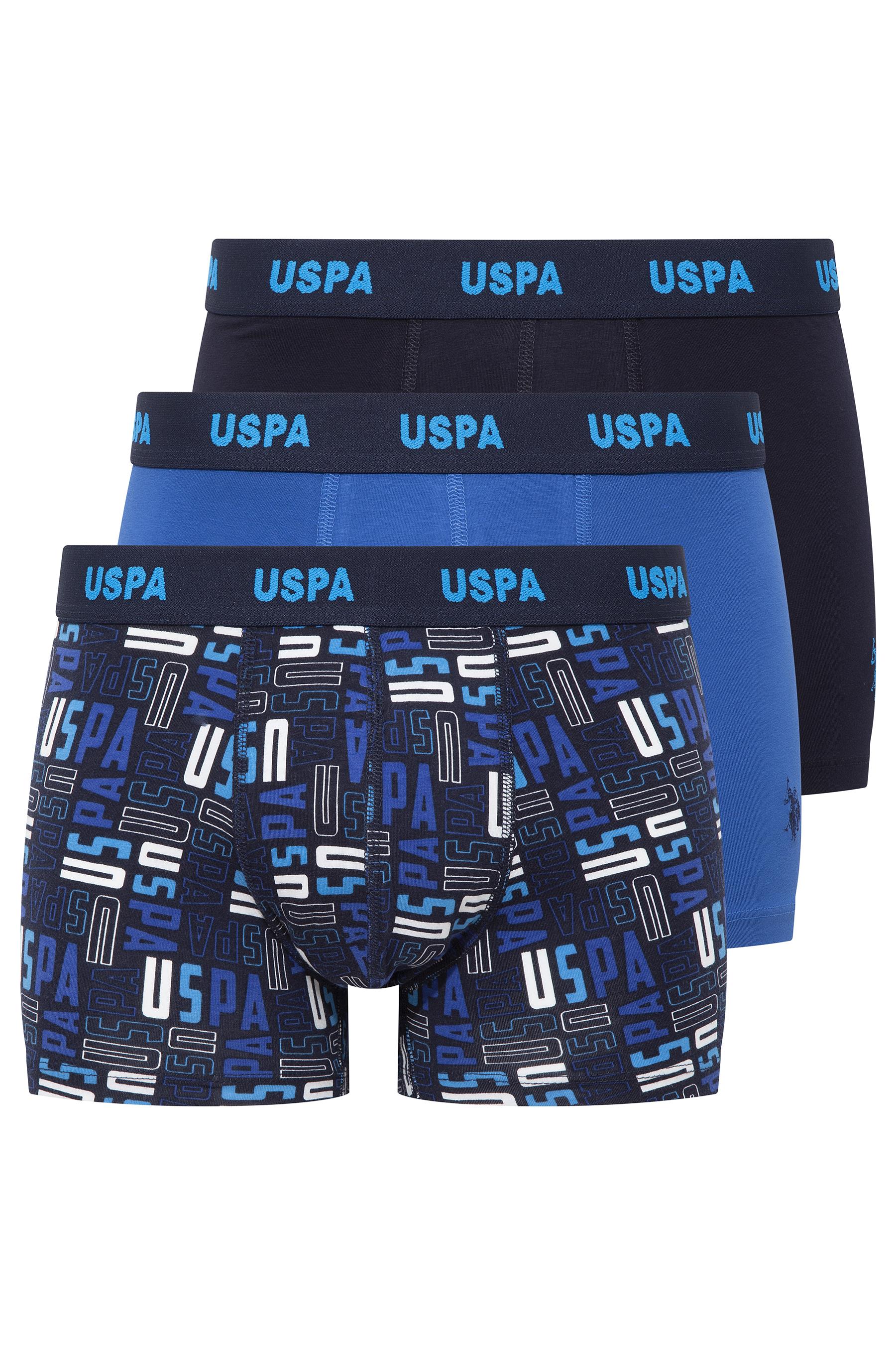 U.S. POLO ASSN. Erkek Lacivert-Saks-Baskılı 3 lü Boxer  - US.01.80509 555