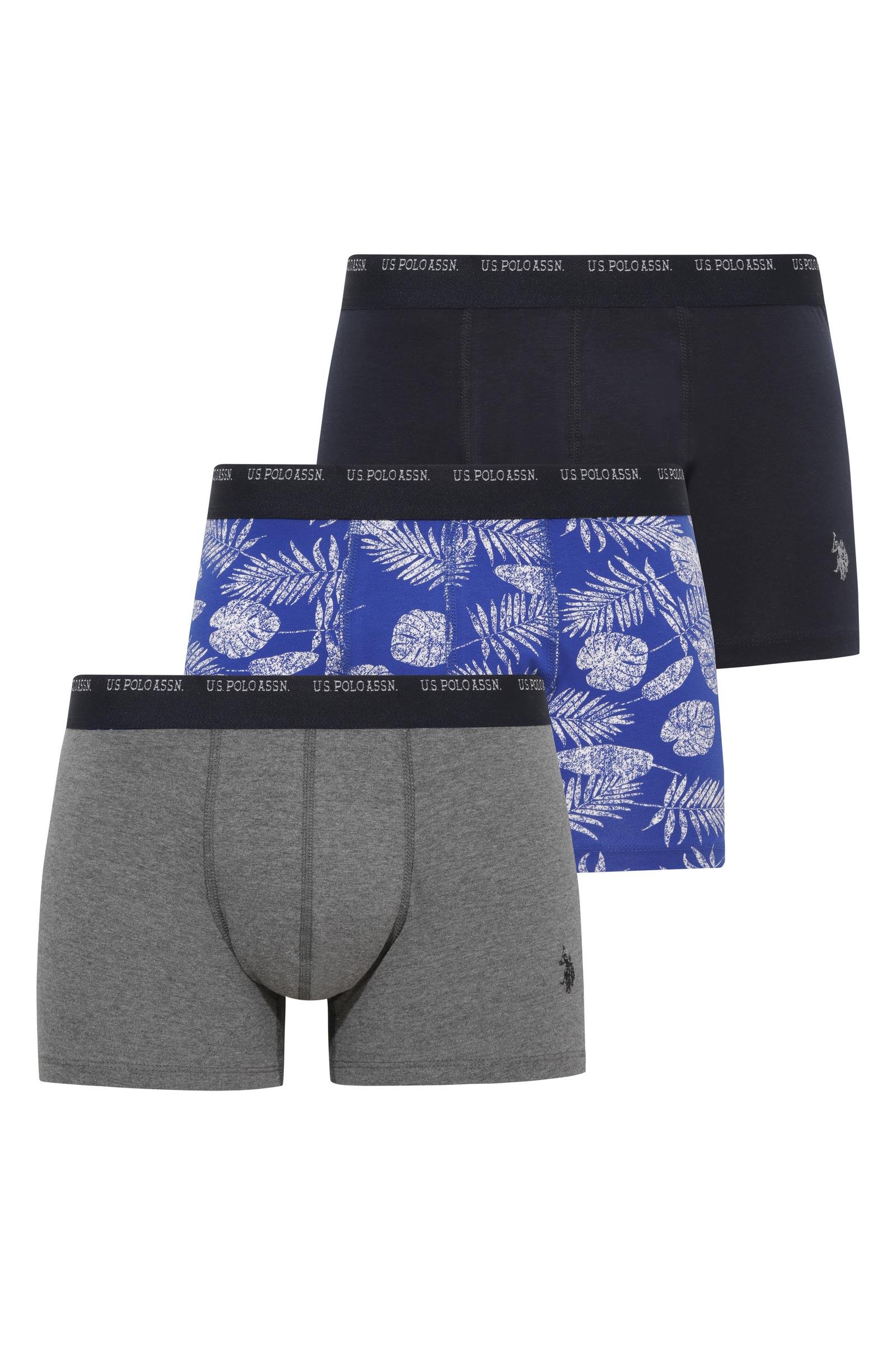 U.S. Polo Assn.  Erkek Lacivert-Sax-Antrasit-Melanj 3 lü Boxer  - US.01.80536.INT 201