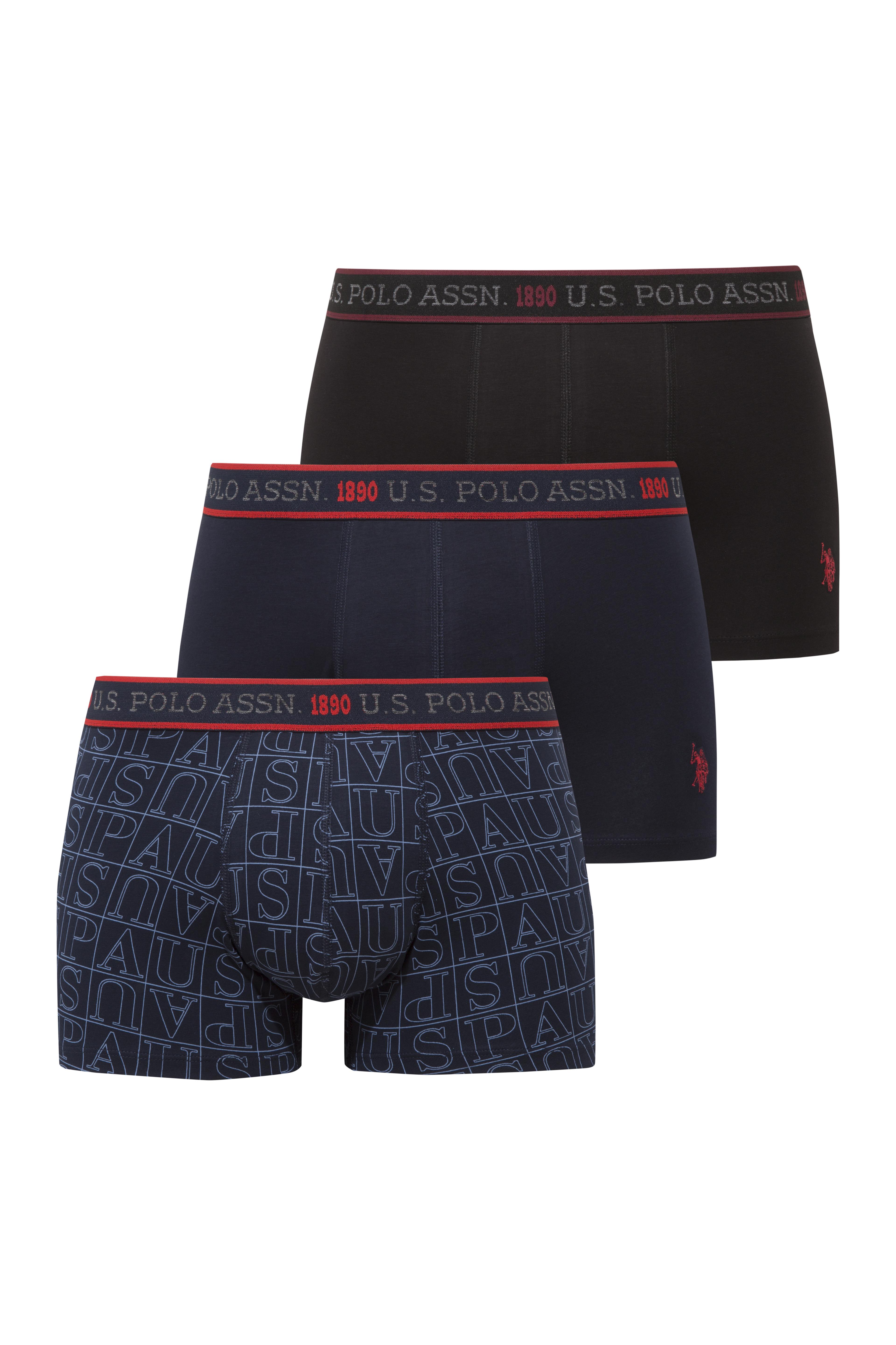 U.S. Polo Assn. Erkek Lacivert - Siyah - Baskılı 3 lü Boxer  - US.01.80650.INT 603