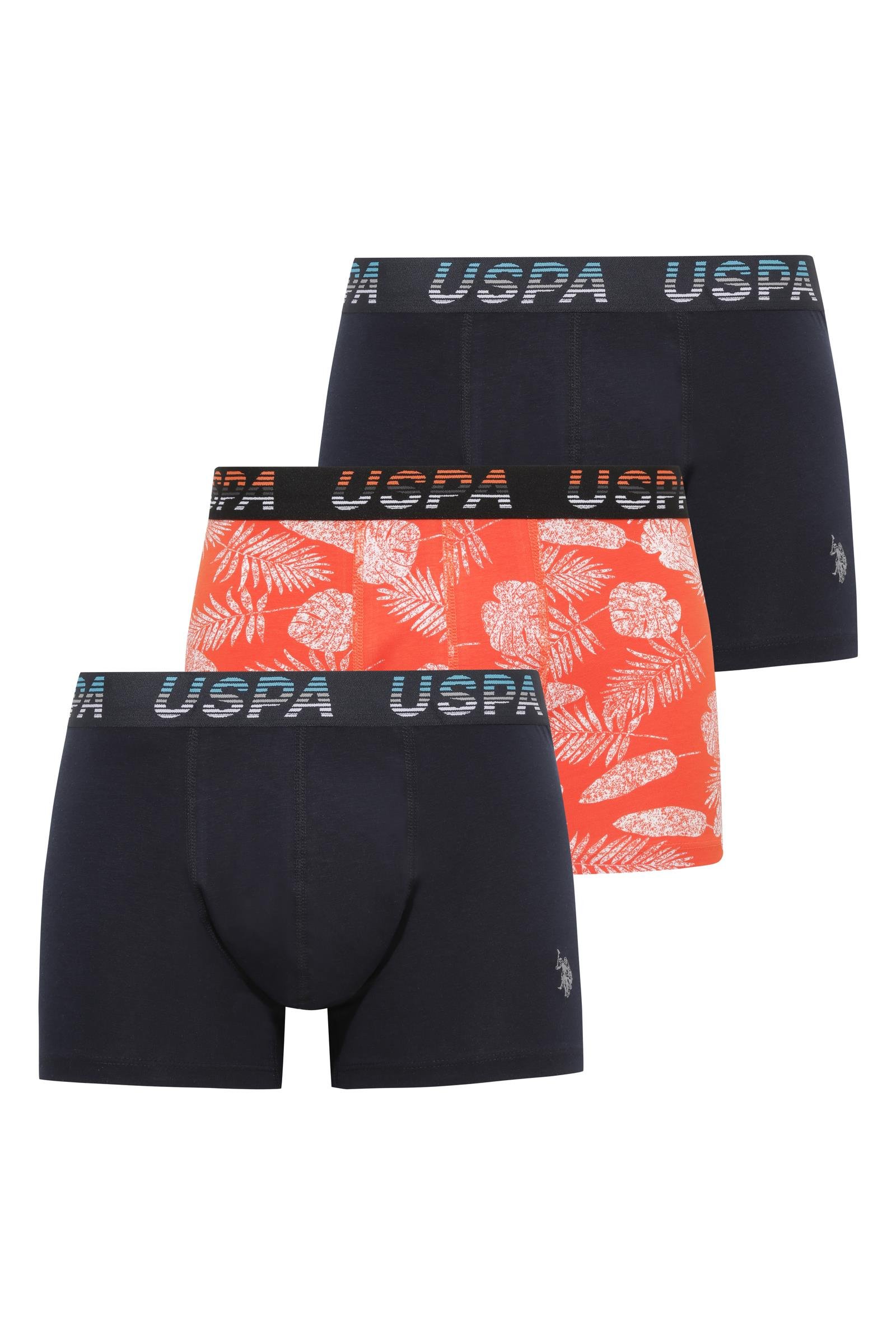 U.S. Polo Assn.  Erkek Lacivert-Turuncu-Lacivert 3 lü Boxer  - US.01.80536.INT 209