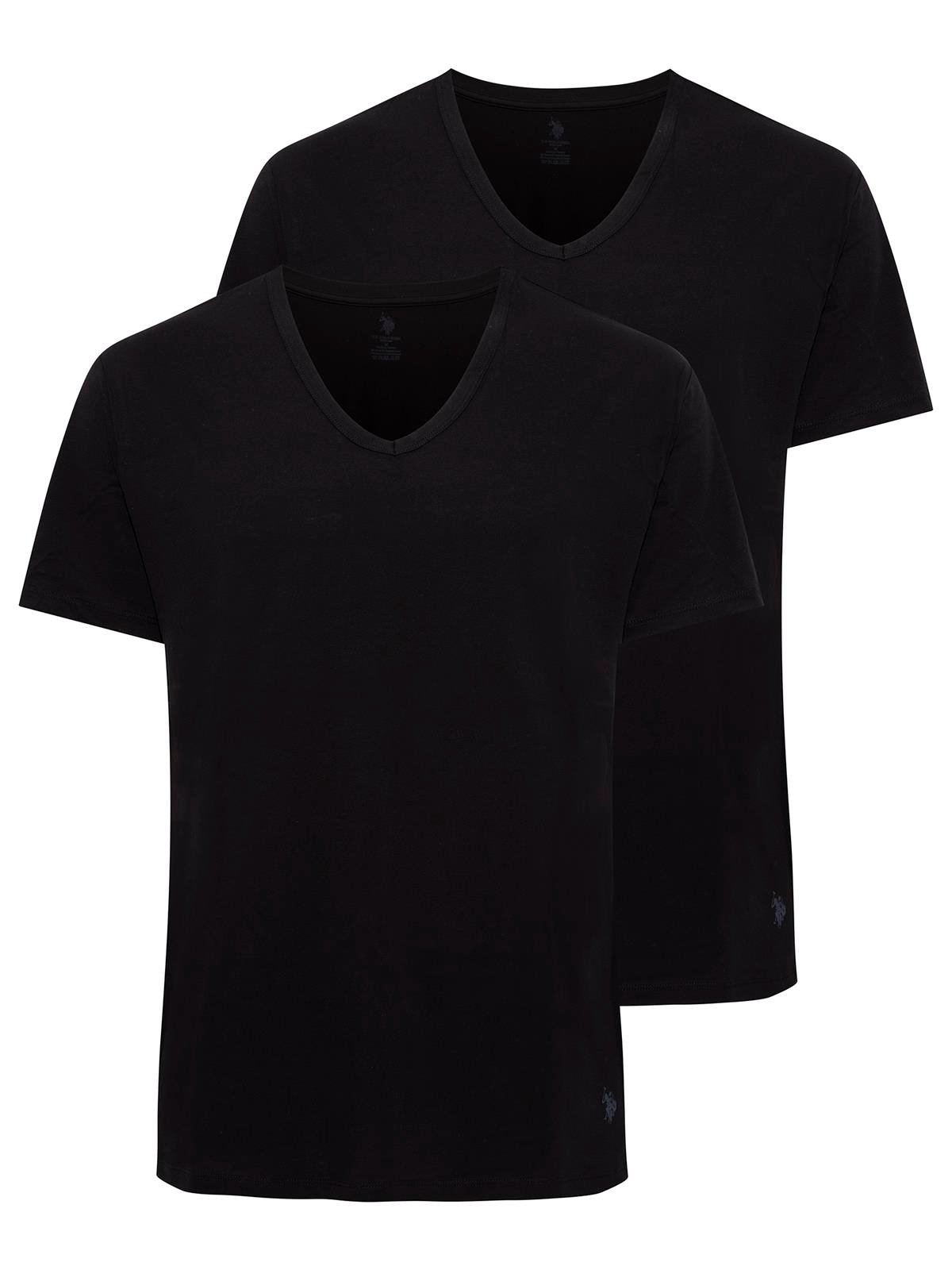 U.S. Polo Assn. Erkek Siyah 2 li V Yaka T-shırt  - US.01.90001 140