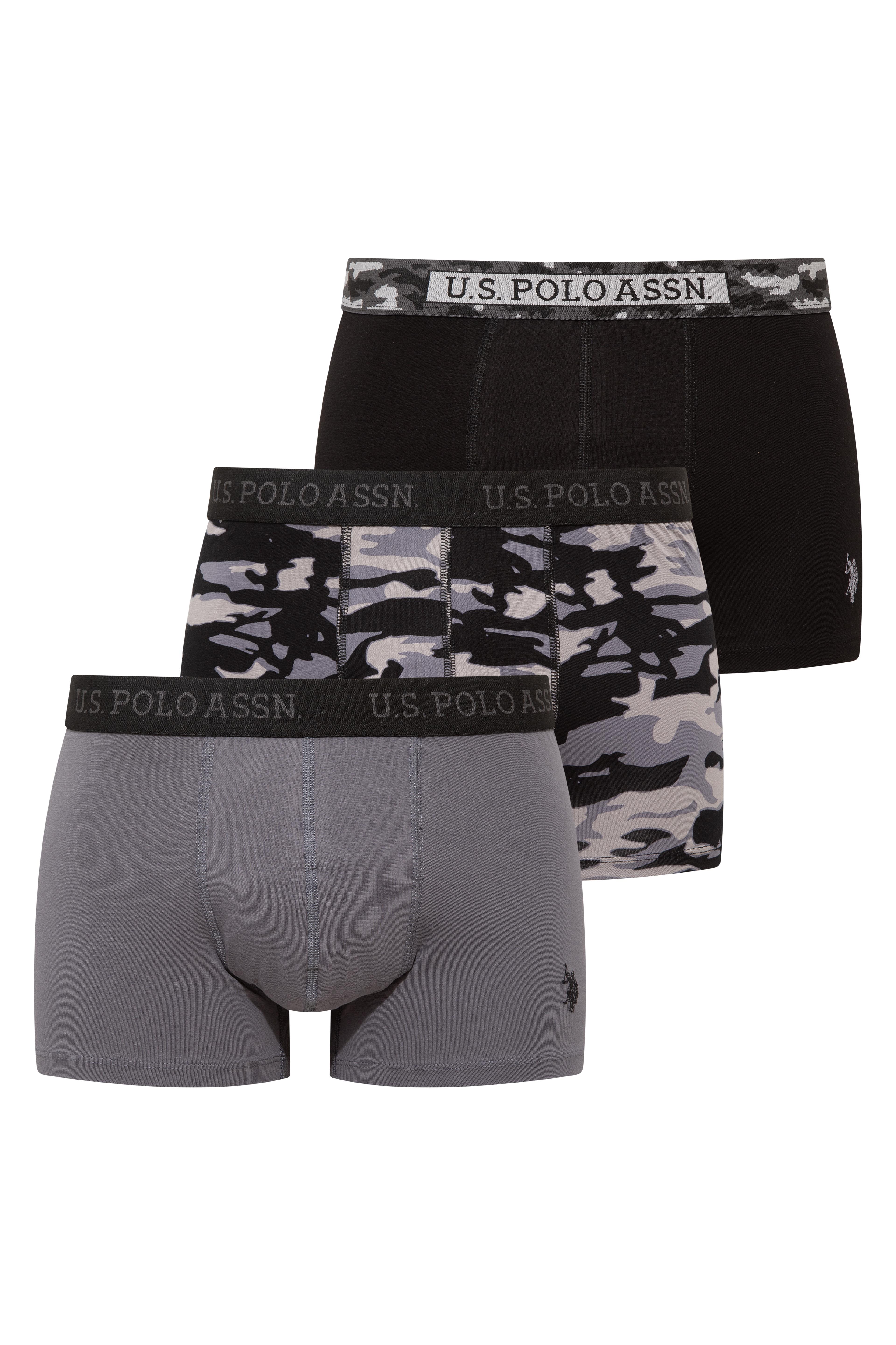 U.S. Polo Assn. Erkek Siyah - Antrasit - Baskılı 3 lü Boxer  - US.01.80542 556