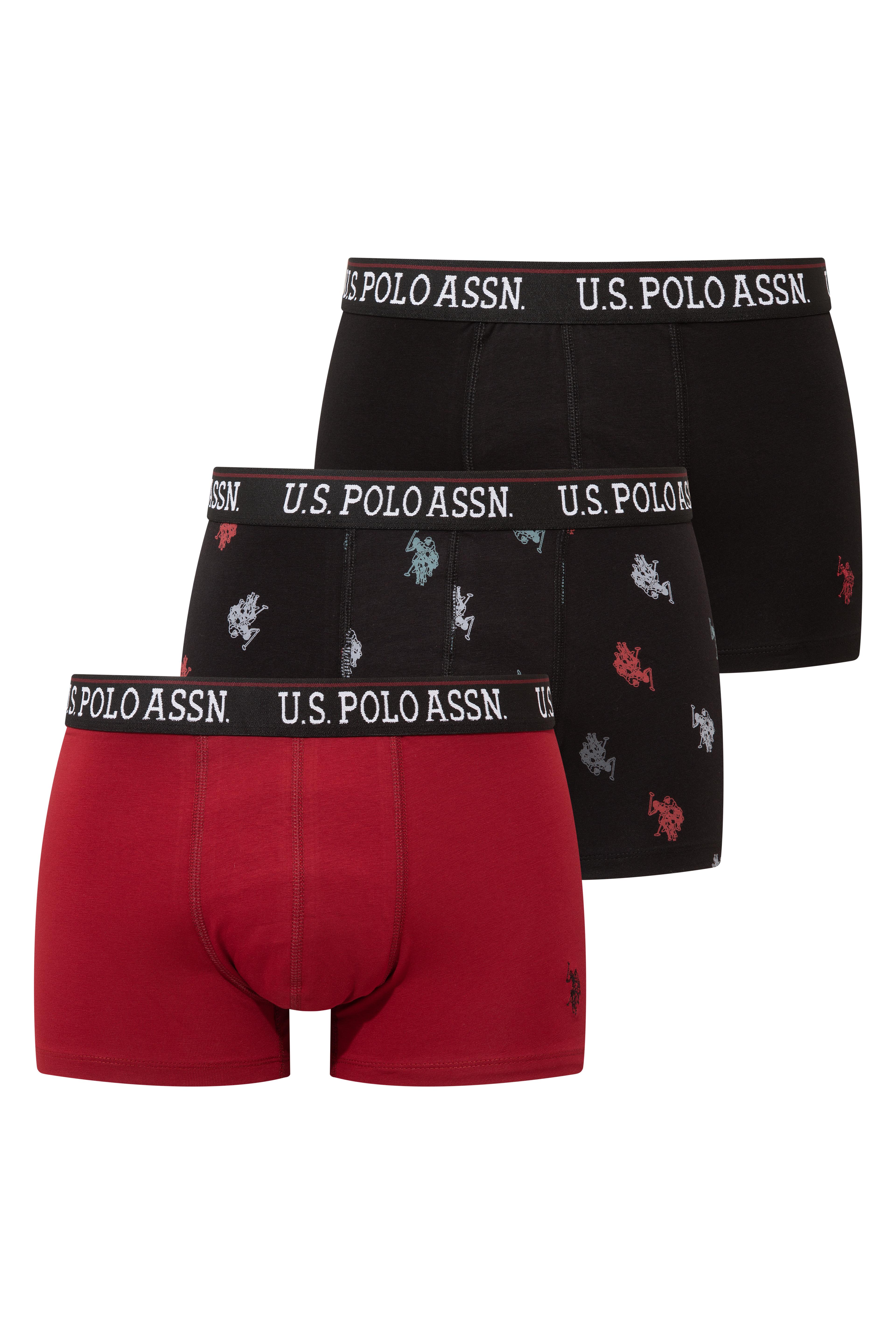 U.S. Polo Assn. Erkek Siyah - Bordo - Baskılı 3 lü Boxer  - US.01.80528 560
