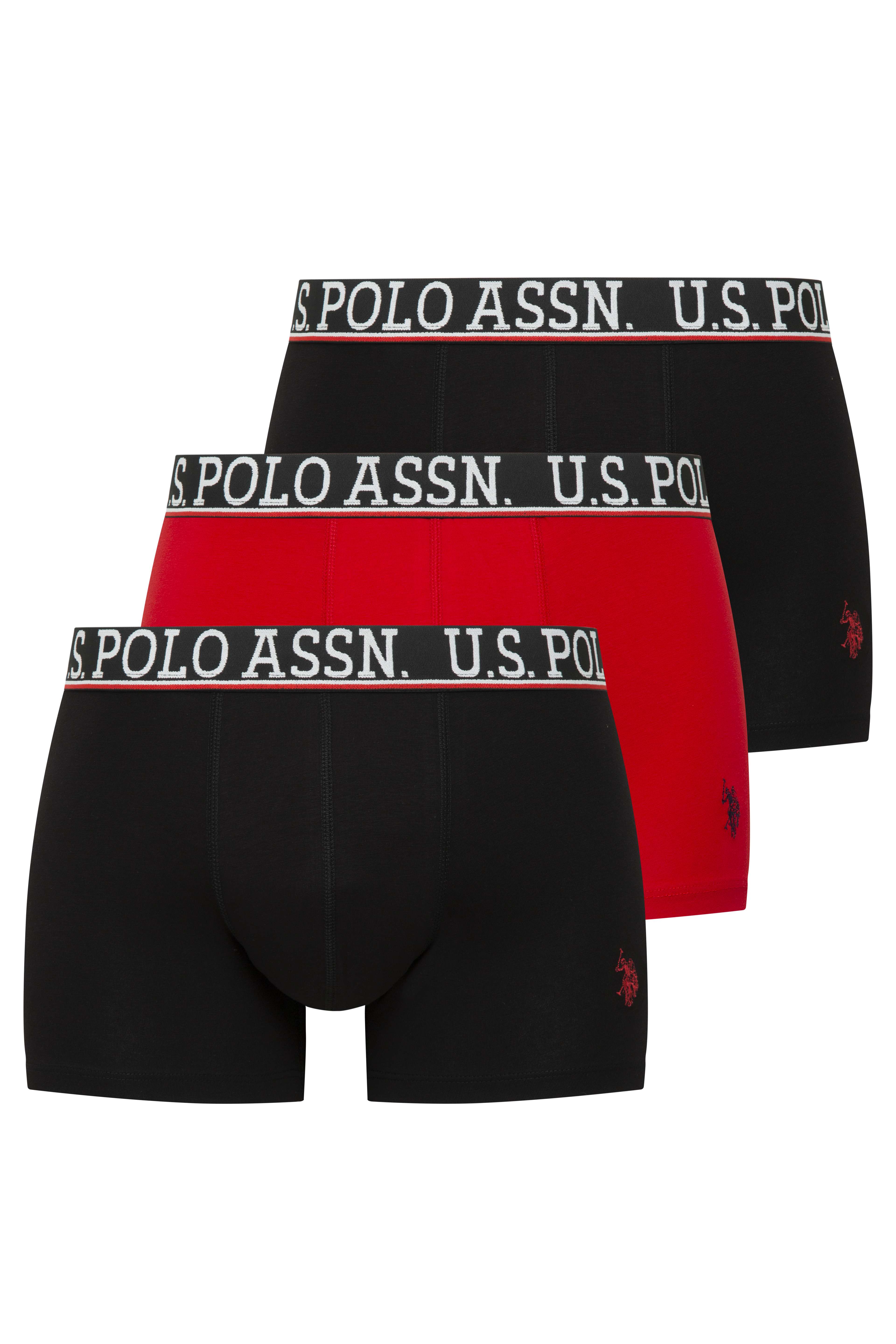 U.S. Polo Assn. Erkek Siyah - siyah - Kırmızı 3 lü Boxer  - US.01.80655.INT 613