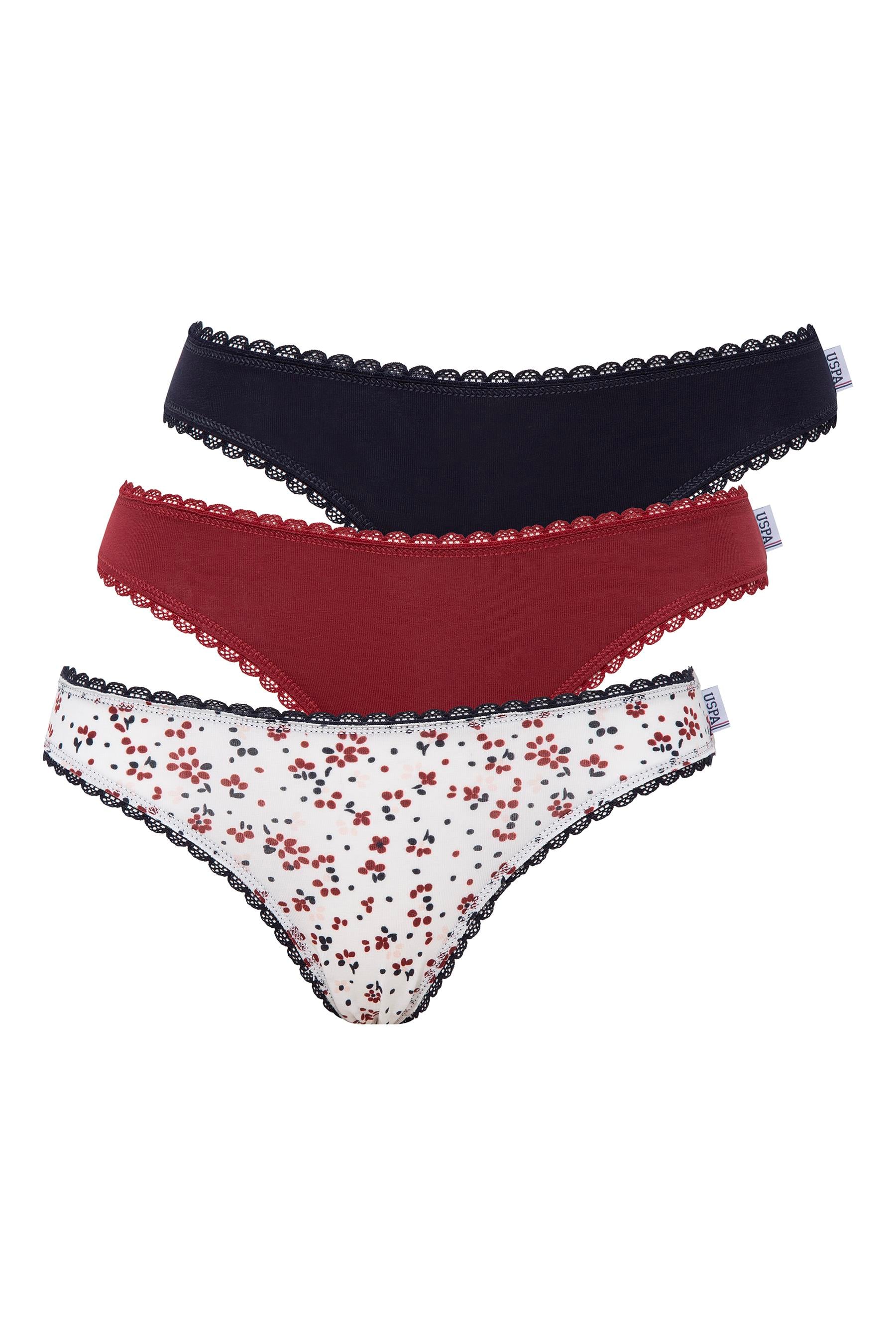 U.S. POLO ASSN. - Kadın Bordo - Lacivert - Baskılı 3 lü Slip  - US.01.66426 511