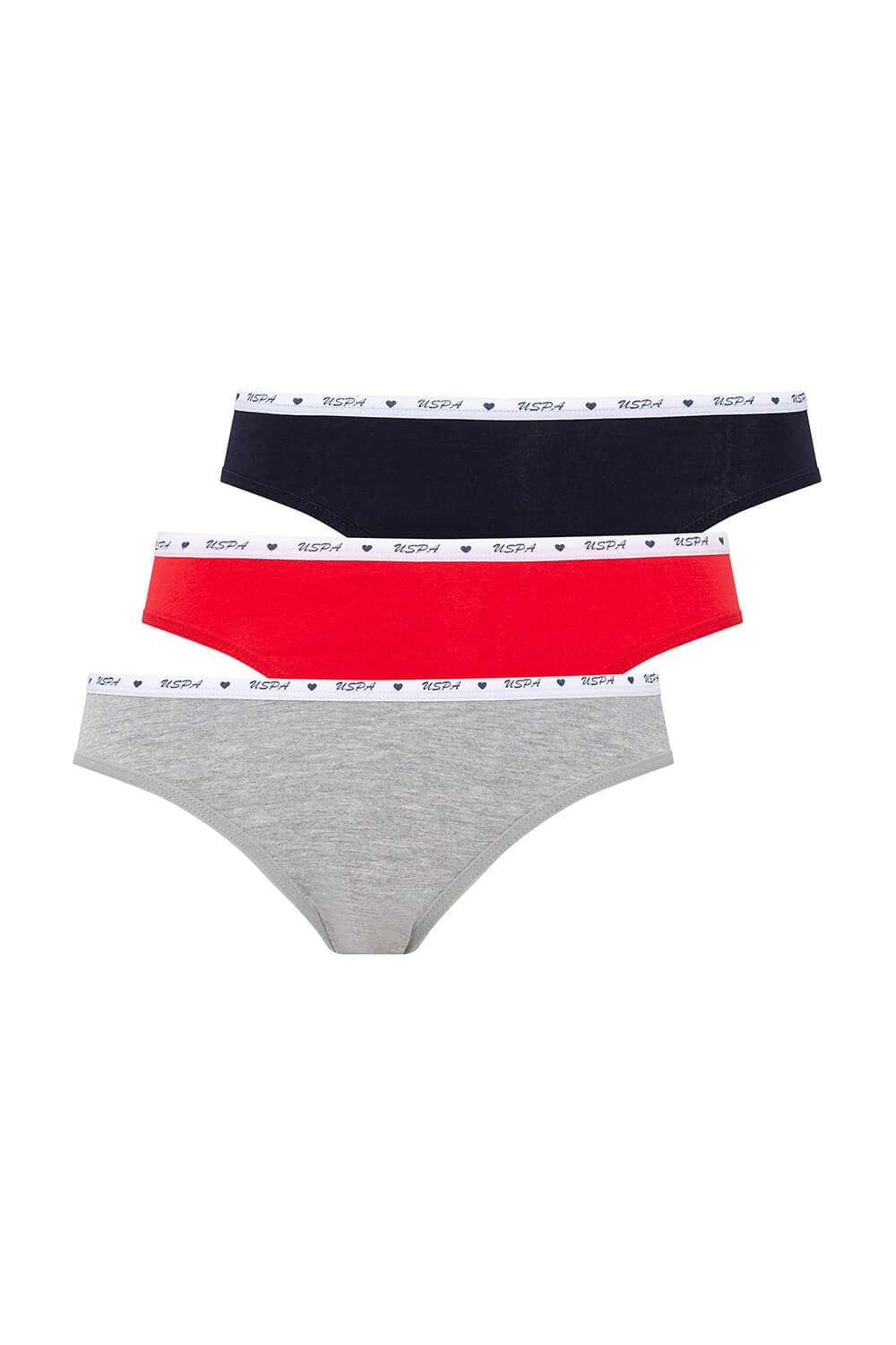 U.S. Polo Assn. Kadın Kırmızı - Gri Melanj - Lacivert 3 Lü Slip