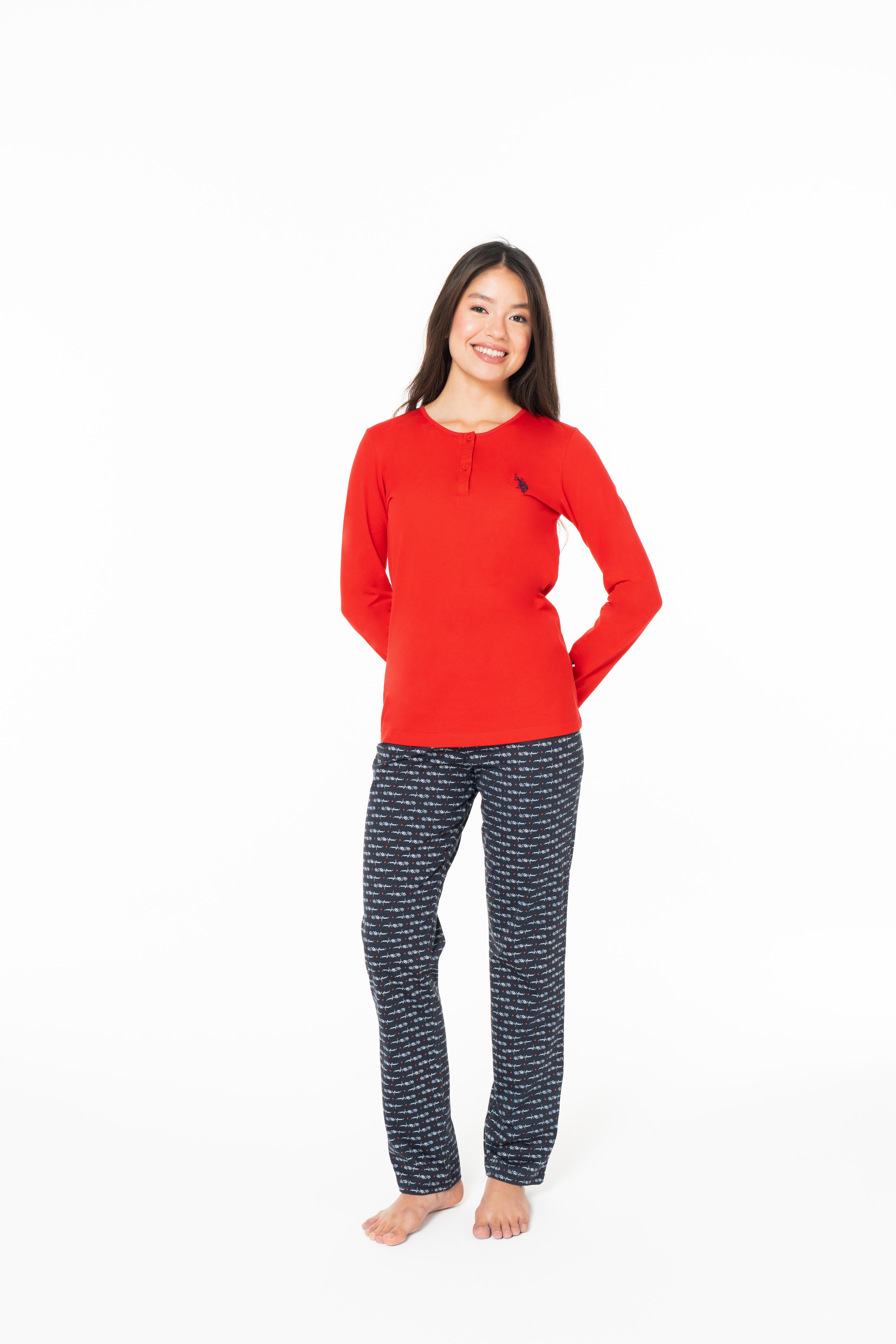 U.S. Polo Assn. Kadın Kırmızı BATTAL PIJAMA TAKIM  - US.01.20146-B.26K 160