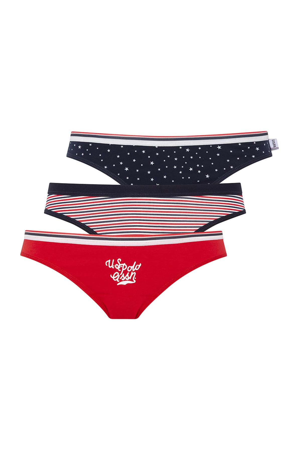 U.S. Polo Assn. Kadın Kırmızı - Lacivert 3 Lü Slip