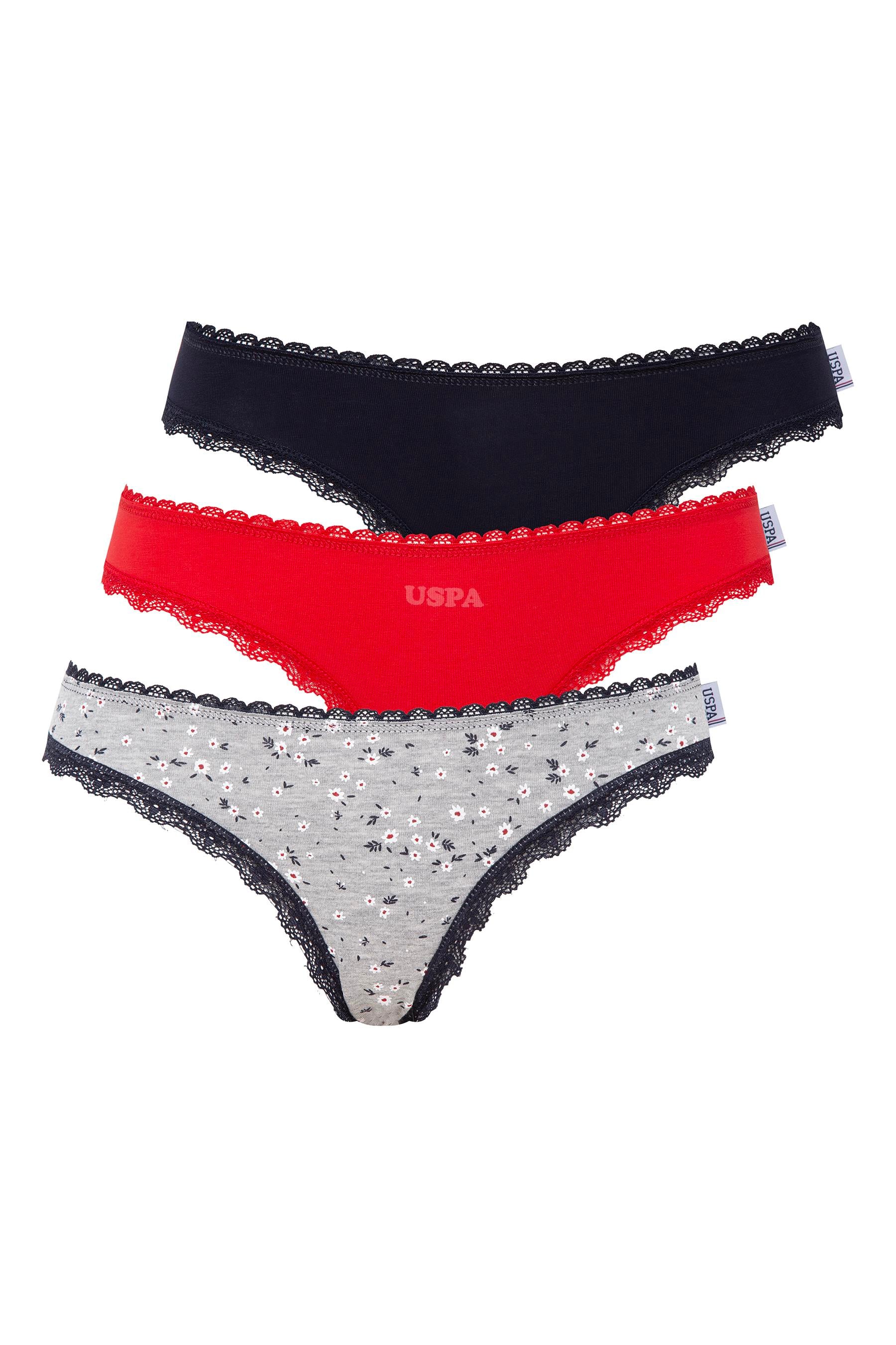 U.S. POLO ASSN. - Kadın Lacivert - Kırmızı -Baskılı 3 lü Slip  - US.01.66427 552