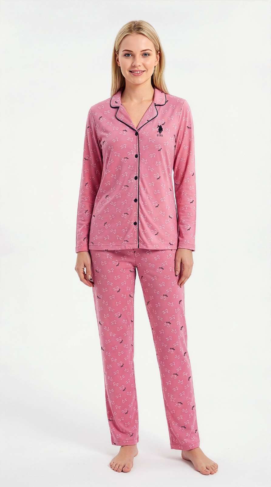 U.S. Polo Assn. Kadın Pembe Pijama Takım  - US.01.20327.26K 300