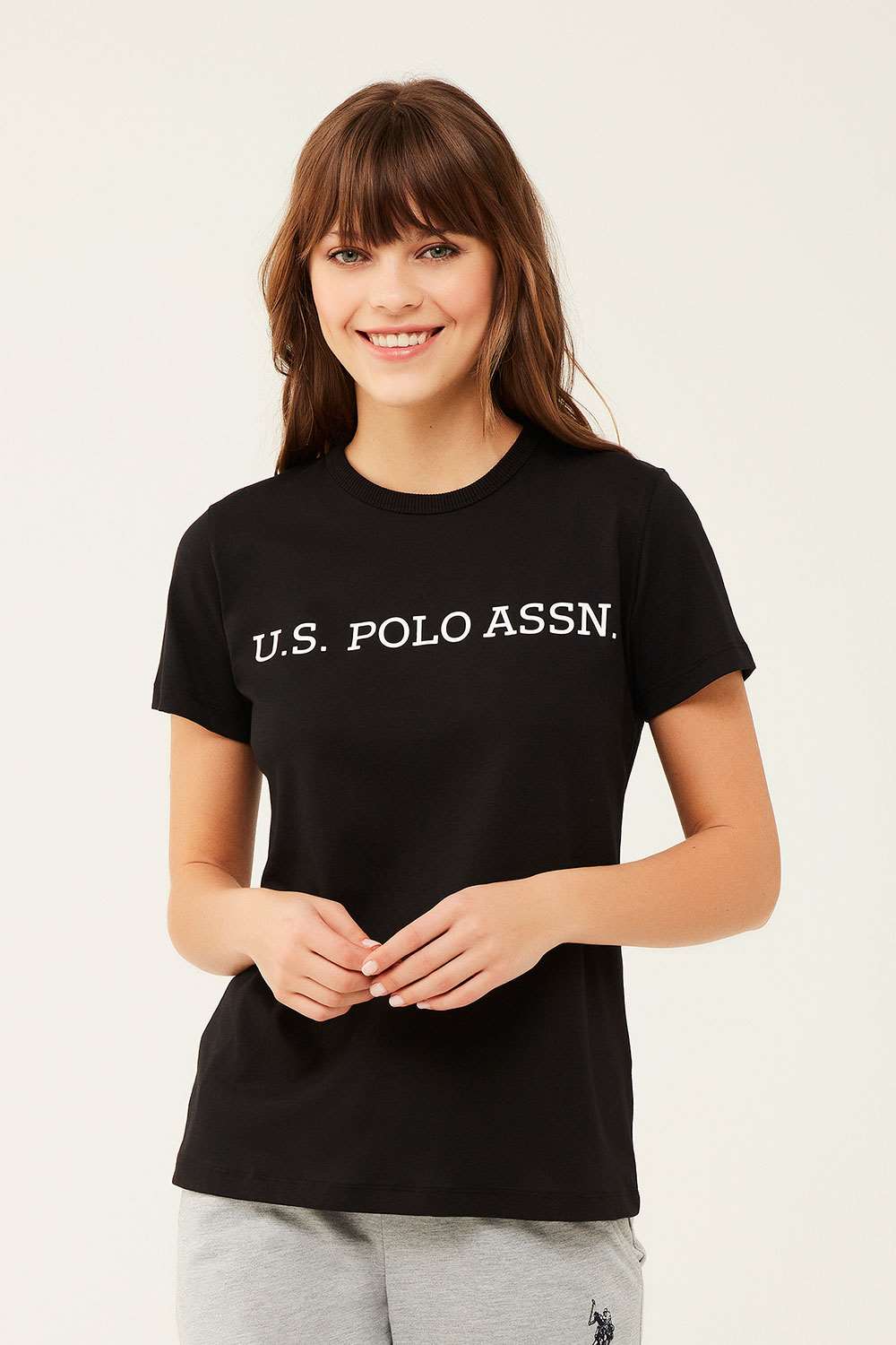 U.S. Polo Assn. Kadın Siyah Yuvarlak Yaka T-shirt | Modcollection.com.tr