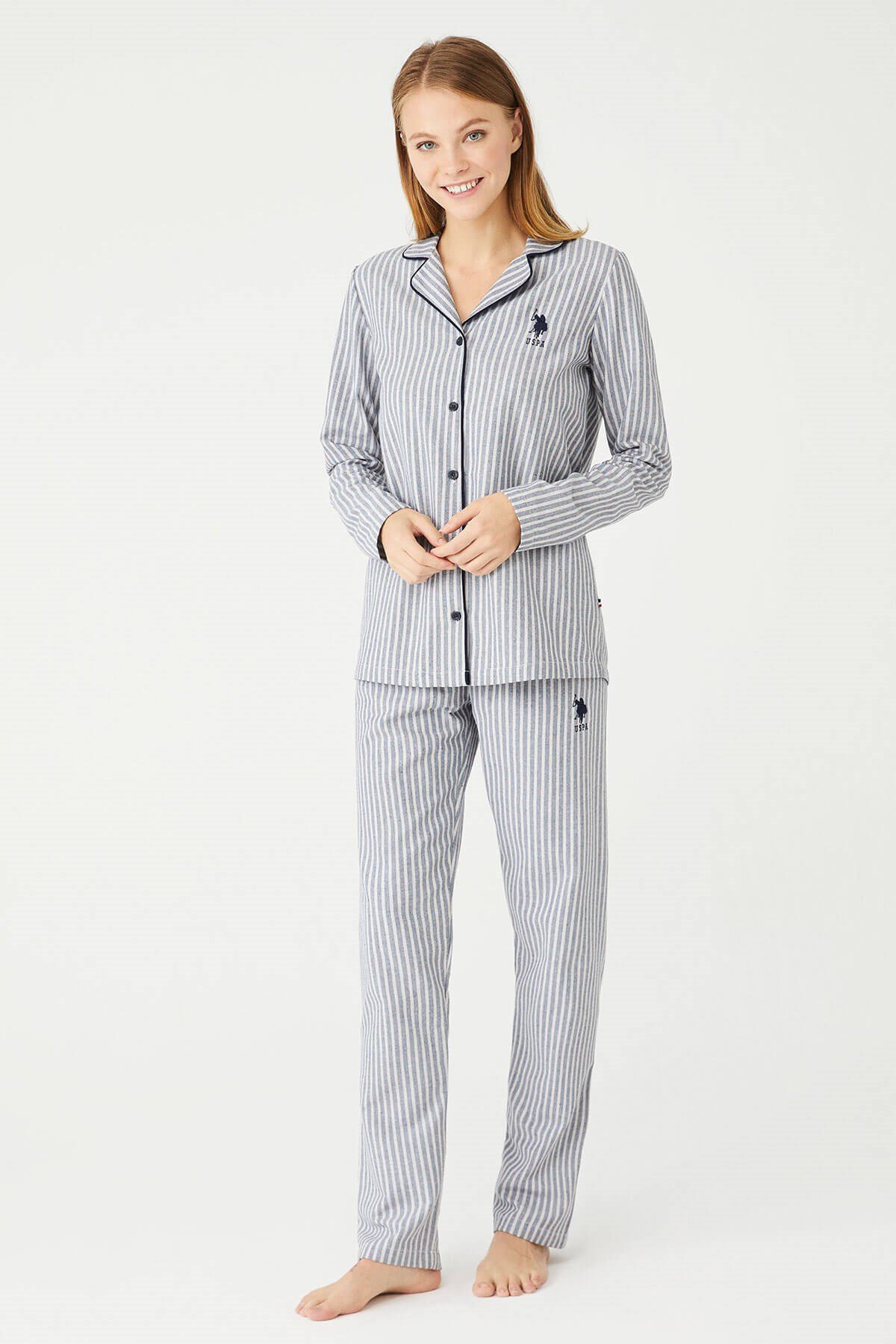 U.S. Polo Assn. Kadın Lacivert Boydan Patlı Pijama Takımı |  Modcollection.com.tr