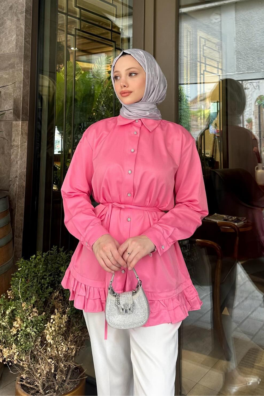 ETEK UCU FIRFIRLI GÖMLEK PEMBE