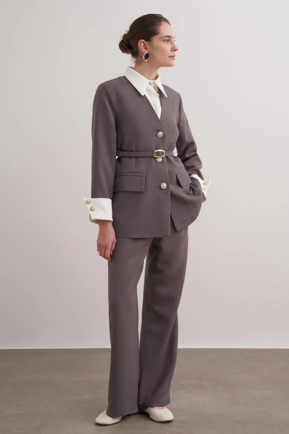 Gömlek Detay Takım Gri