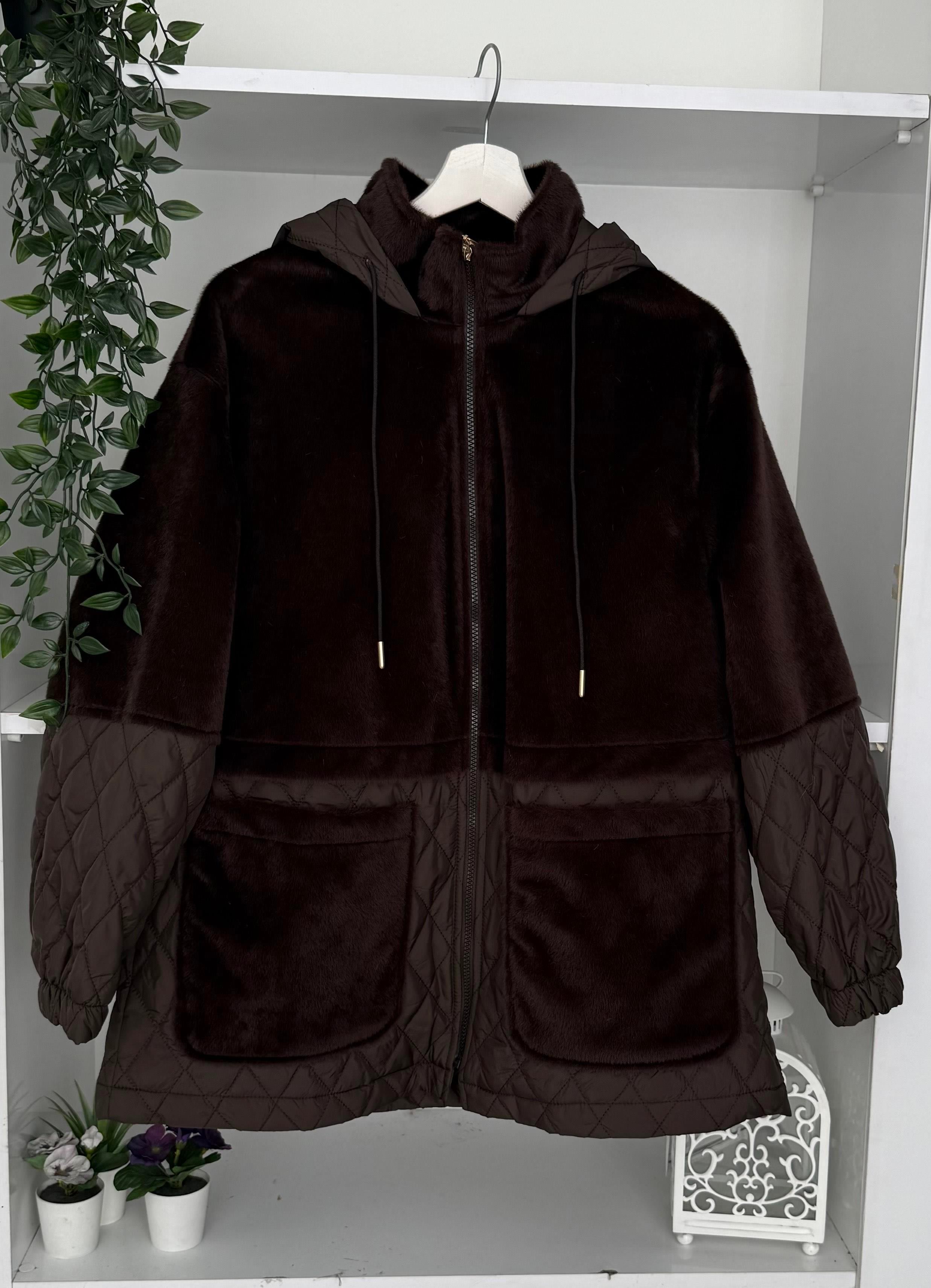 Kapüşonlu Kısa Şişme Mont Kahve