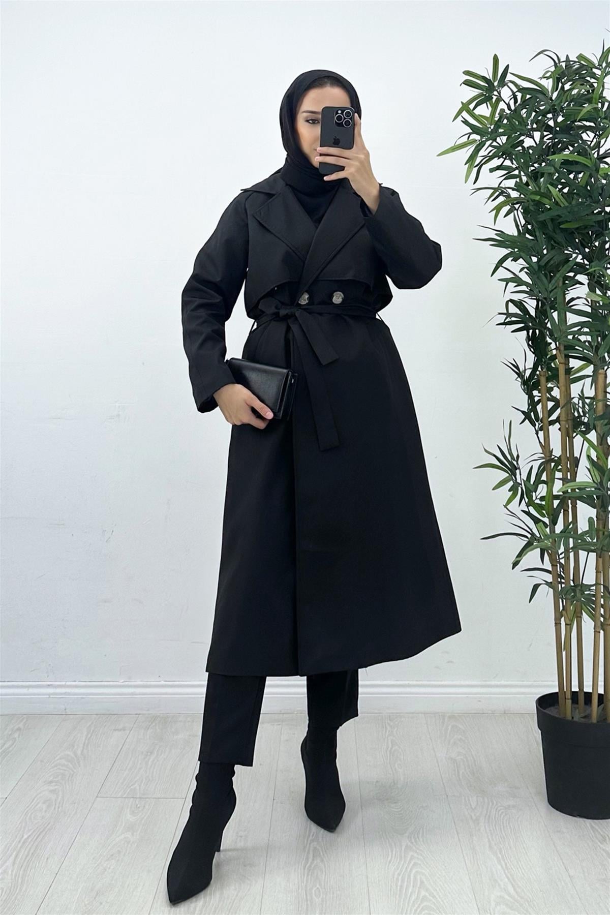 KatlıTrençkot Siyah