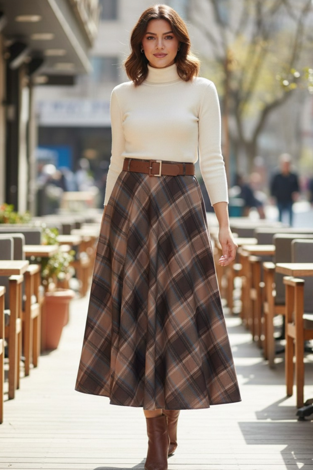 Lacivert Kareli Etek