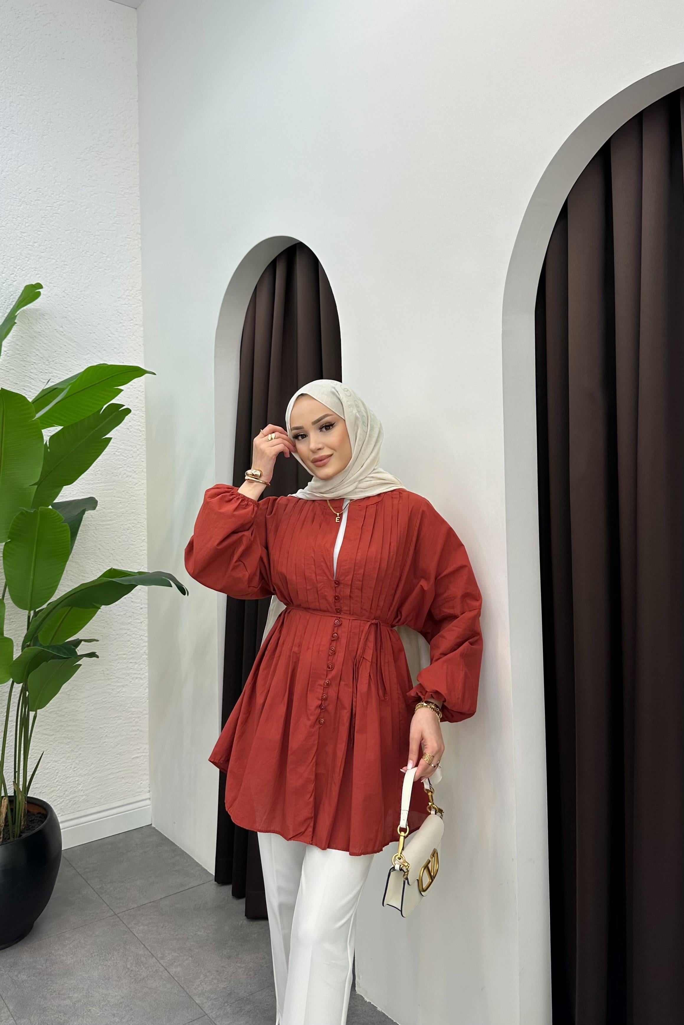 Nervür Detaylı Gömlek Kiremit