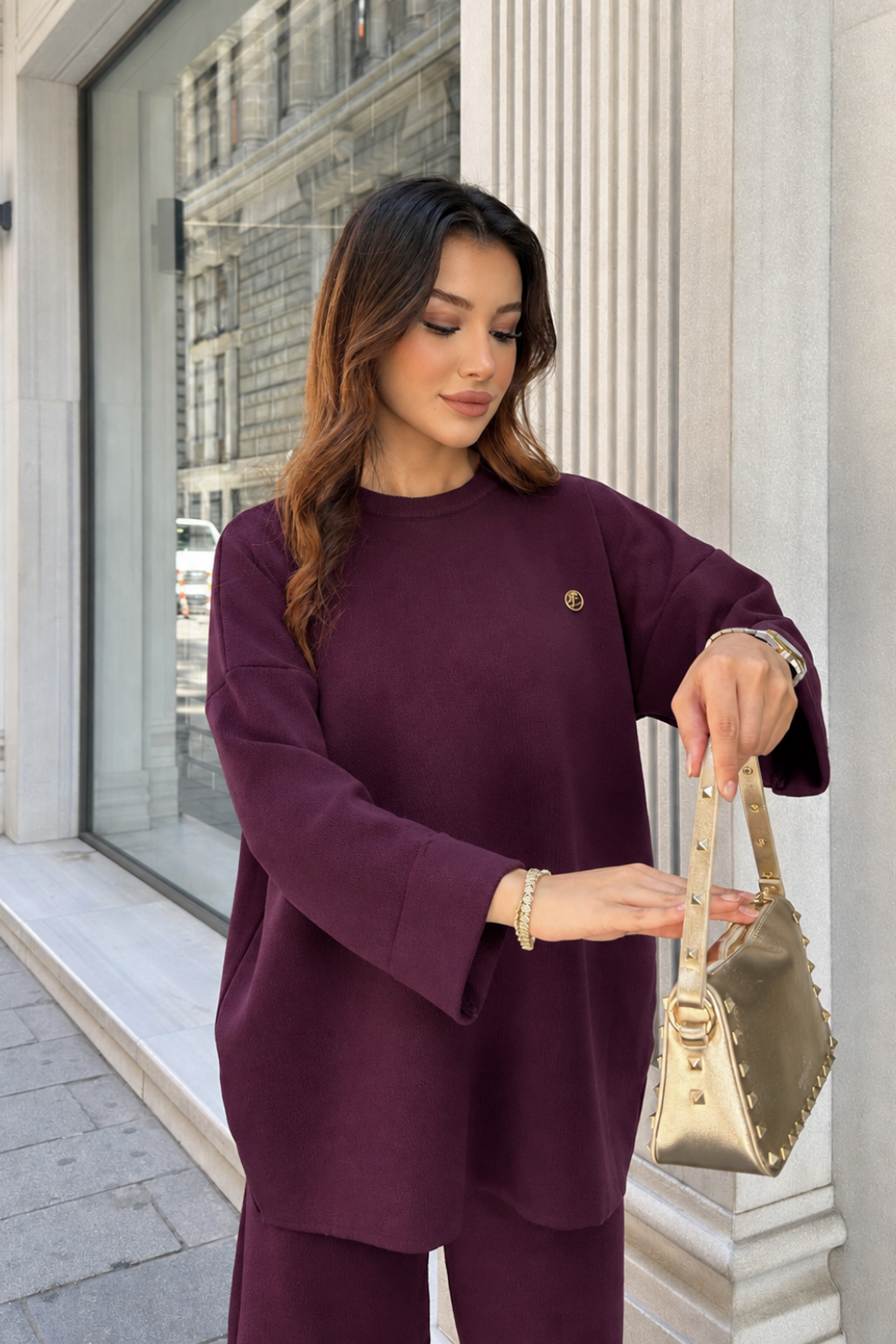 Pantolonlu Triko Takım Mürdüm