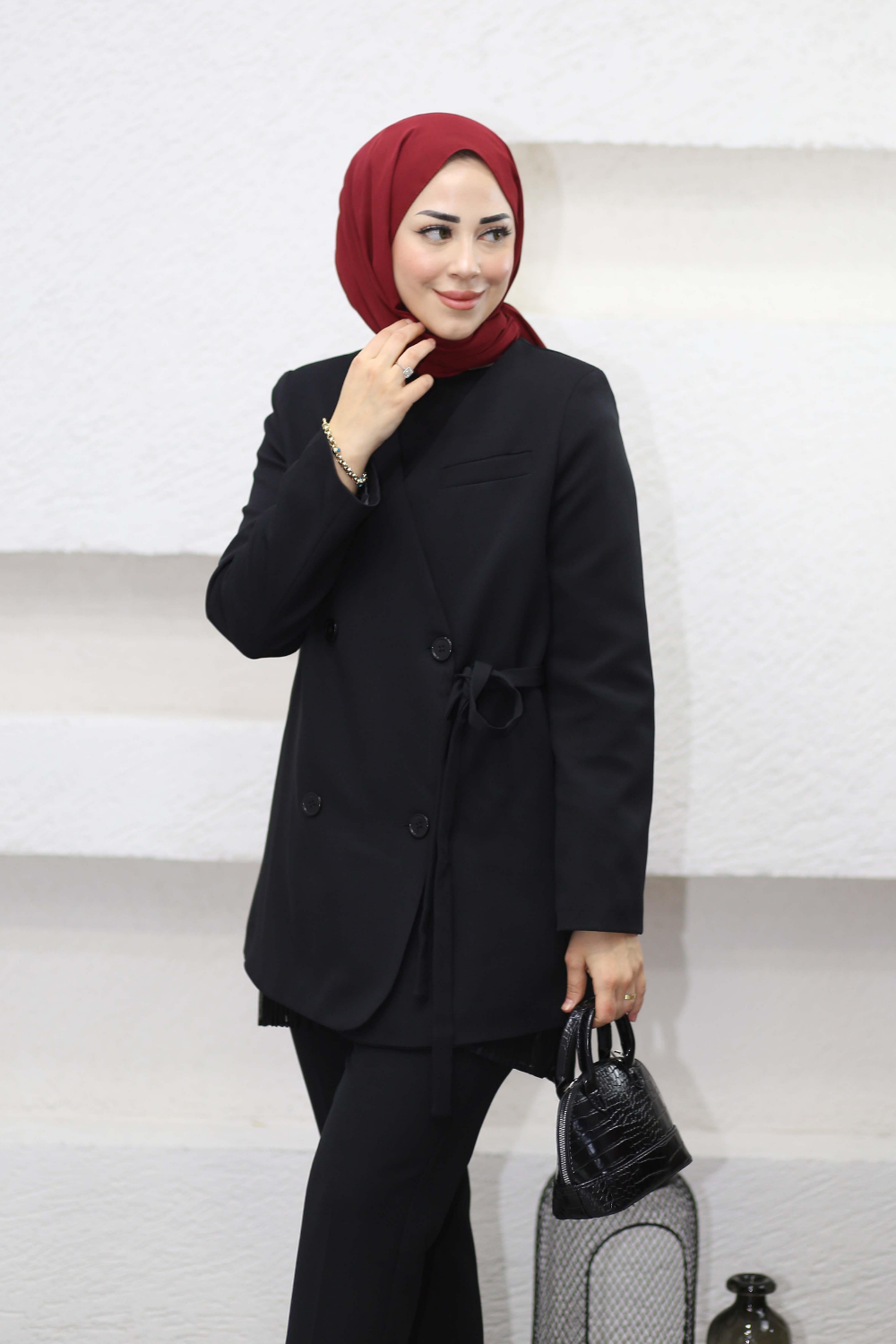 Yandan Bağlamalı Ceket Siyah