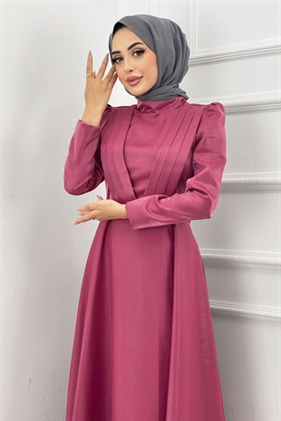 Tafta Tesettür Abiye-Fuşya