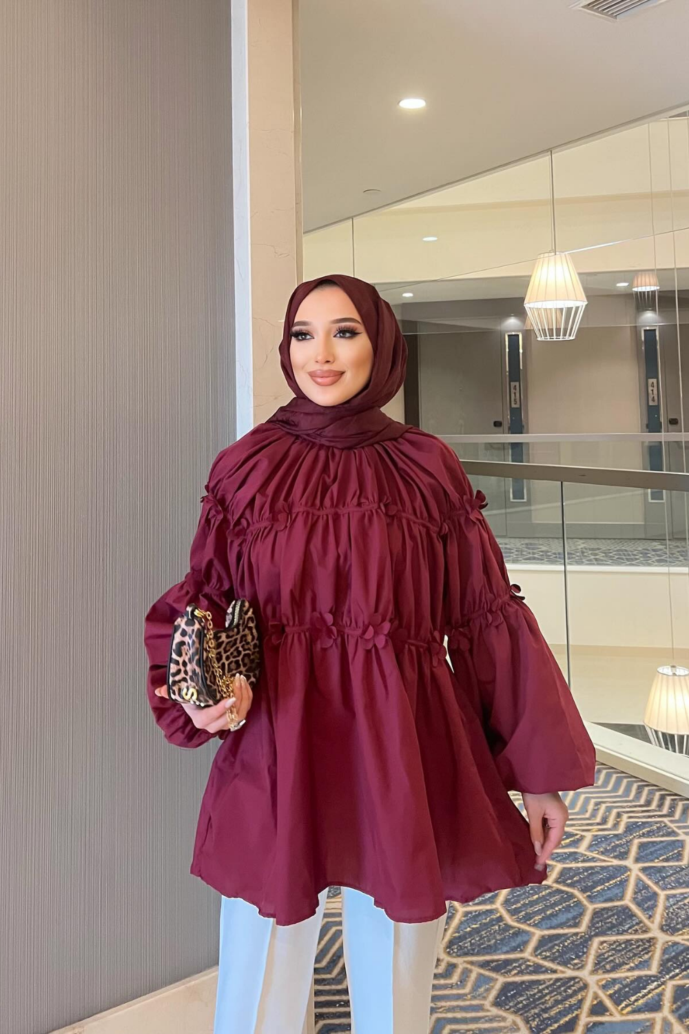 Çiçek Detaylı Gömlek Bordo