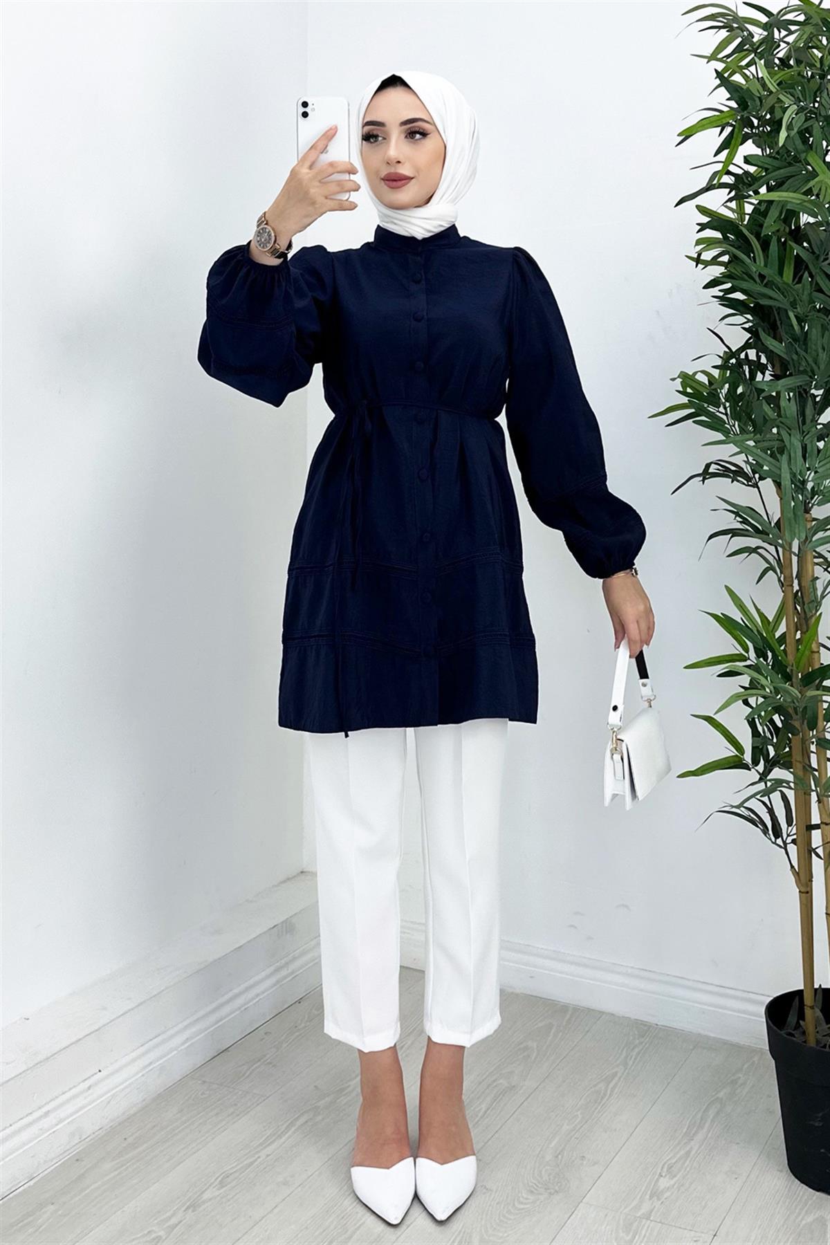 Dantelli Gömlek Lacivert