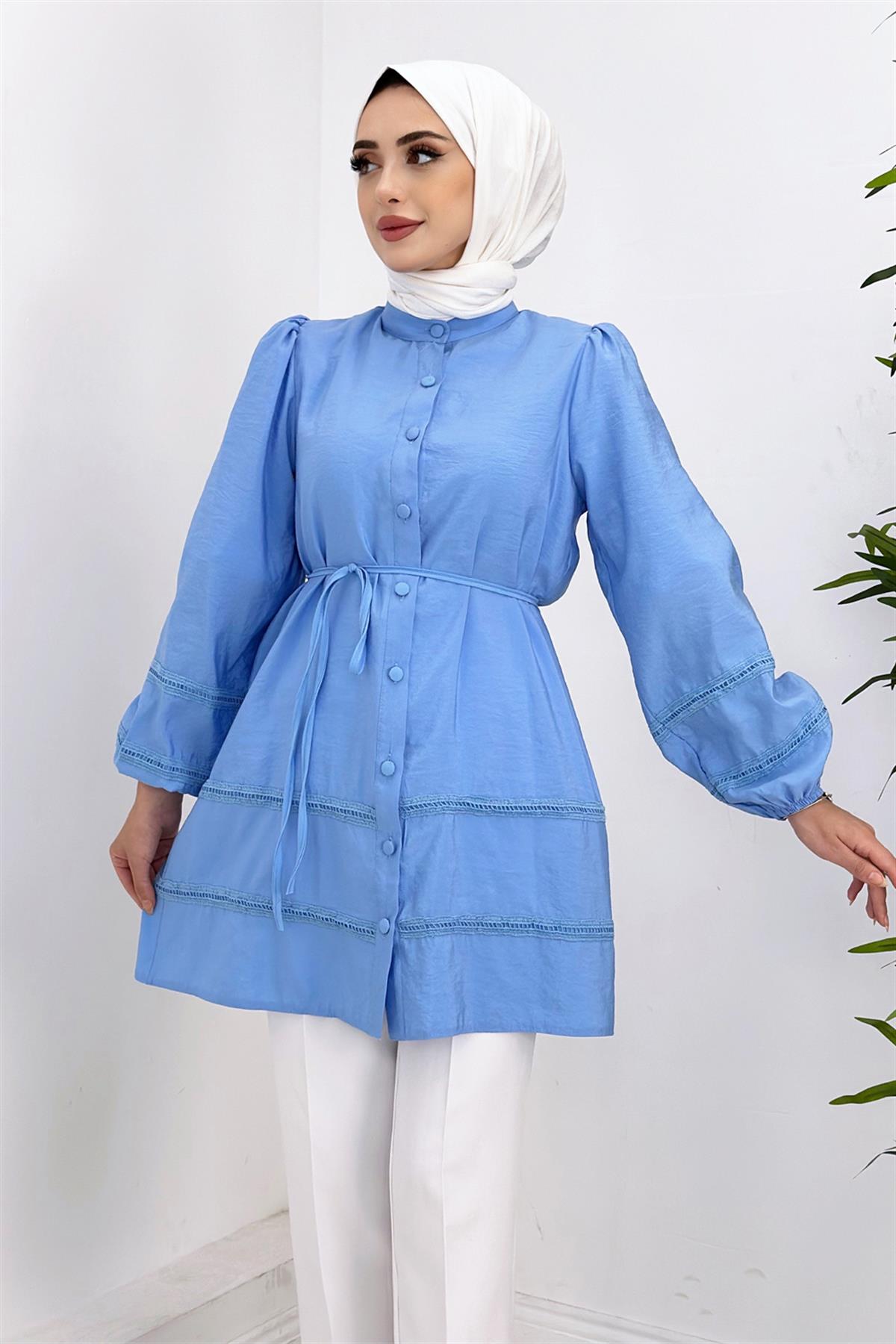 Dantelli Gömlek Mavi