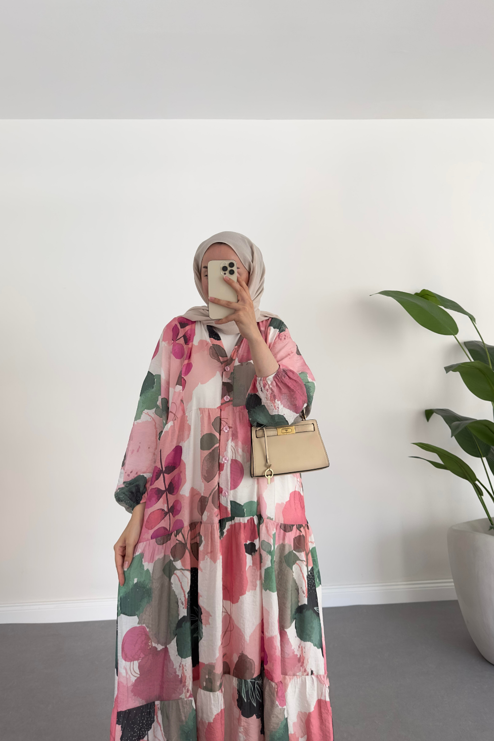 DESENLİ ELBİSE PEMBE