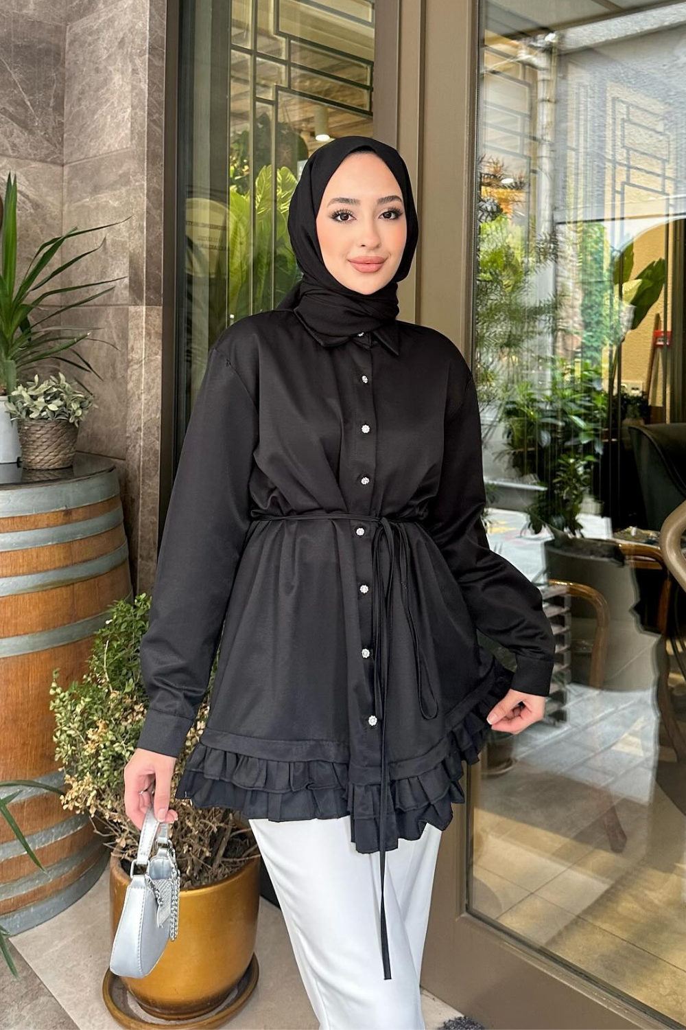 ETEK UCU FIRFIRLI GÖMLEK SİYAH