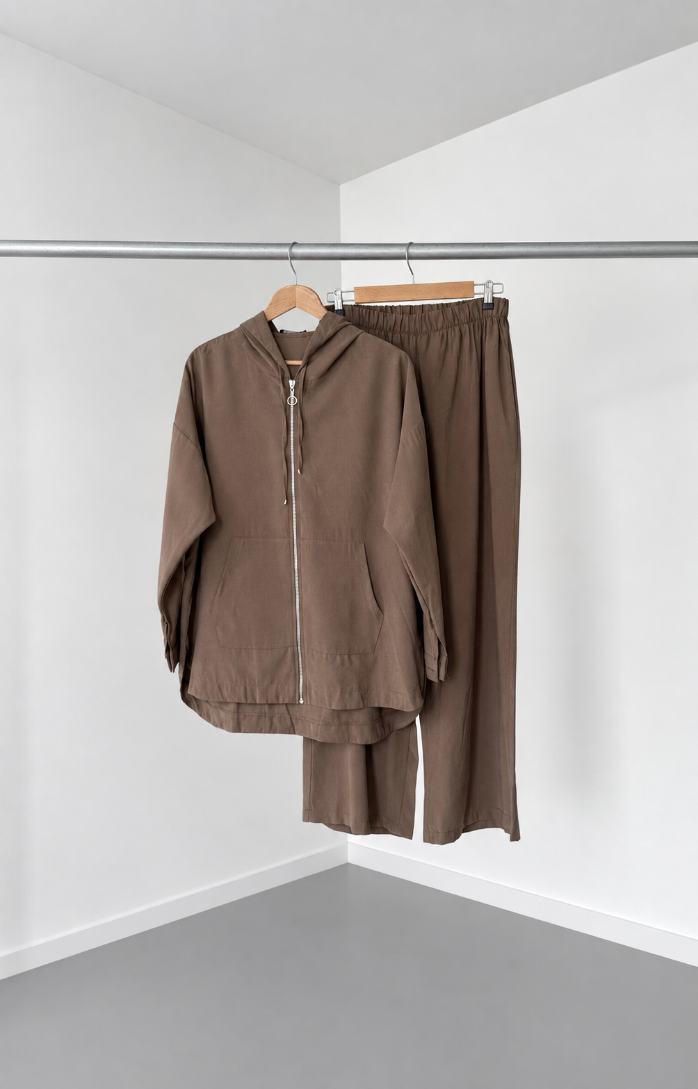 Fermuarlı Kapüşonlu Takım Camel