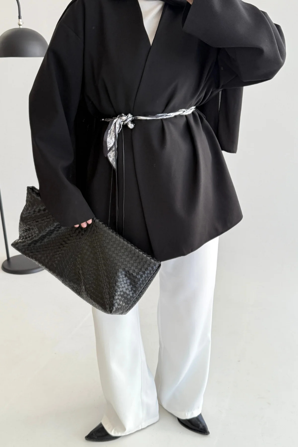 Fular Kemerli Blazer Siyah