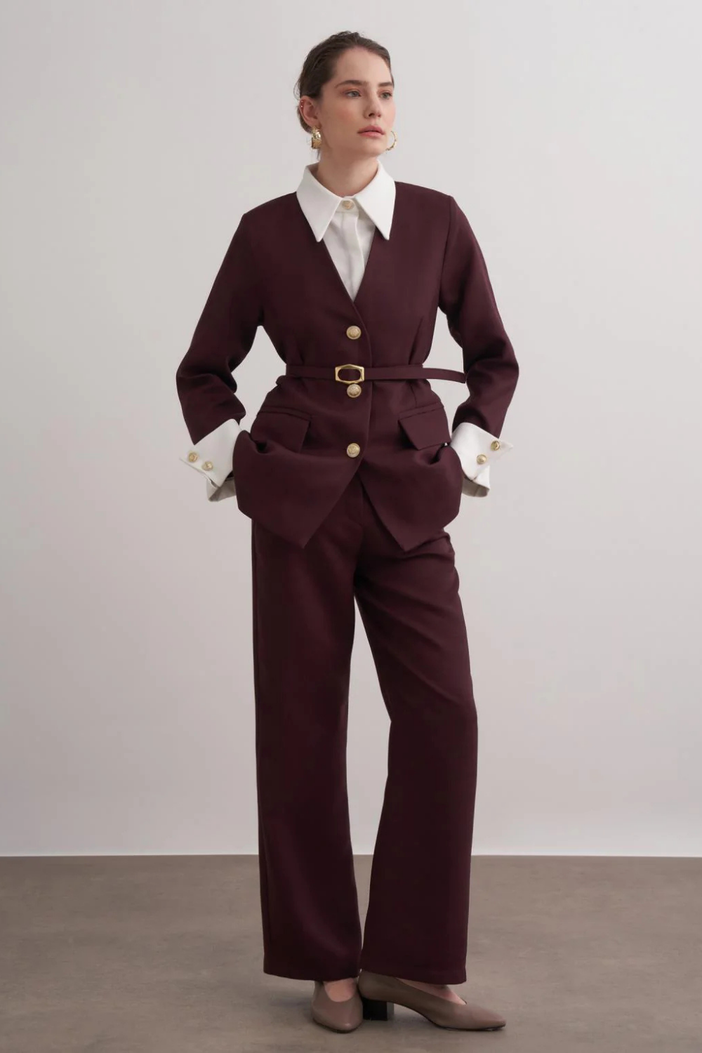Gömlek Detay Takım Bordo