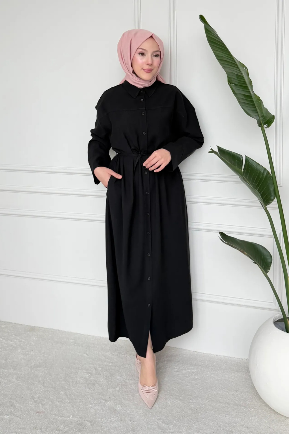 Gömlek Yaka Elbise Siyah