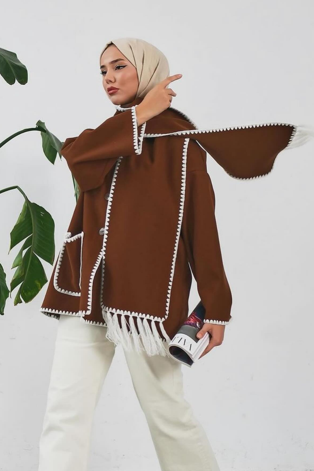 İşlemeli Ceket Kahve